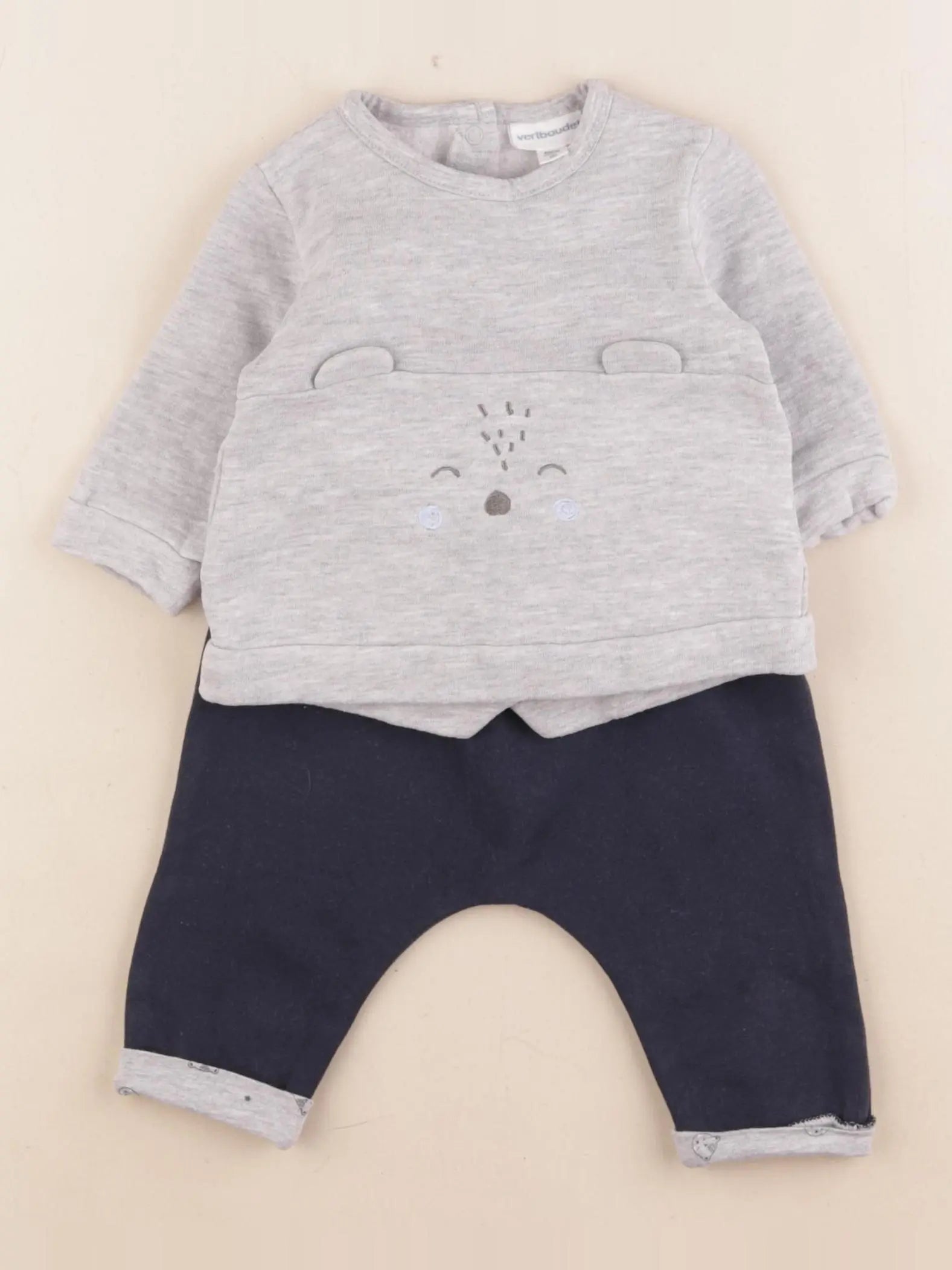Vertbaudet - ensemble bleu, gris - 3 mois