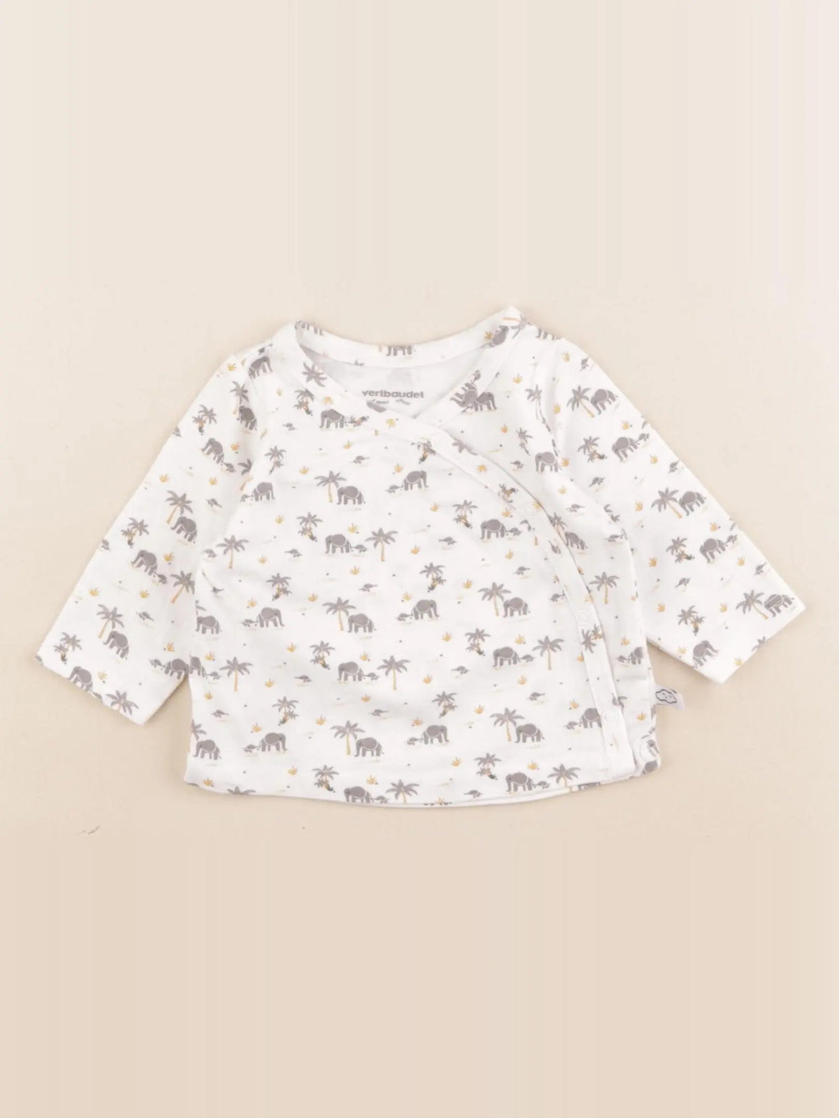 Vertbaudet - tee-shirt beige, gris - 1 mois