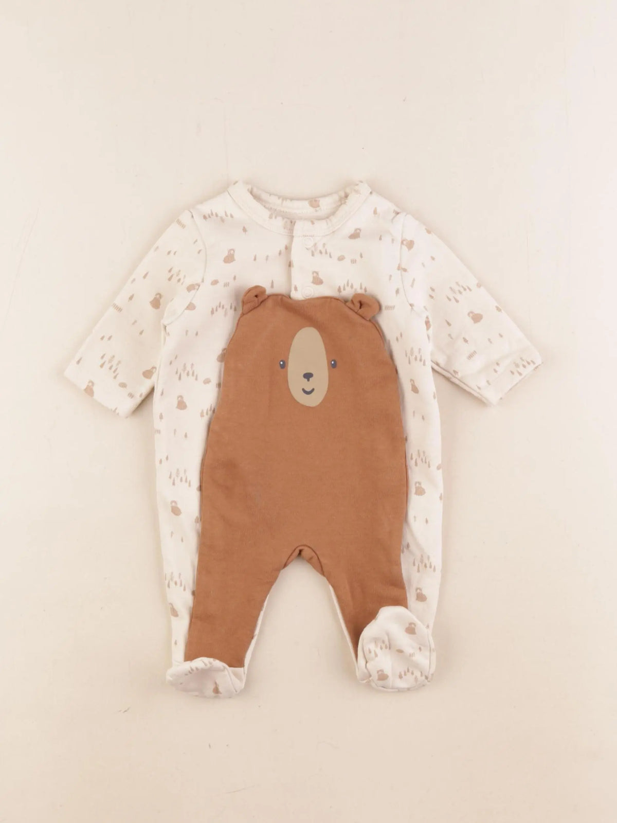 Vertbaudet - pyjama coton beige, marron - 1 mois