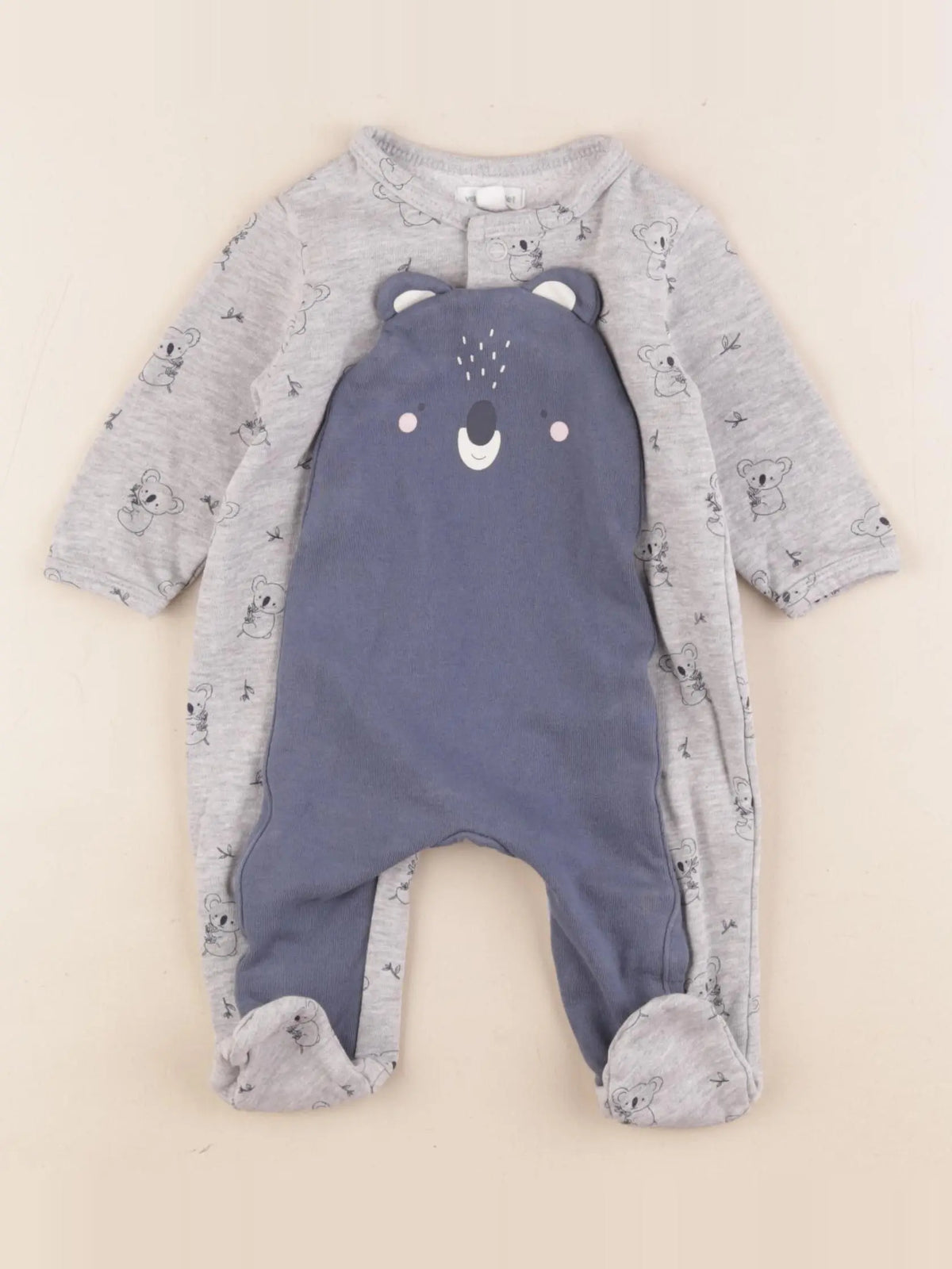 Vertbaudet - pyjama coton bleu, gris - 3 mois