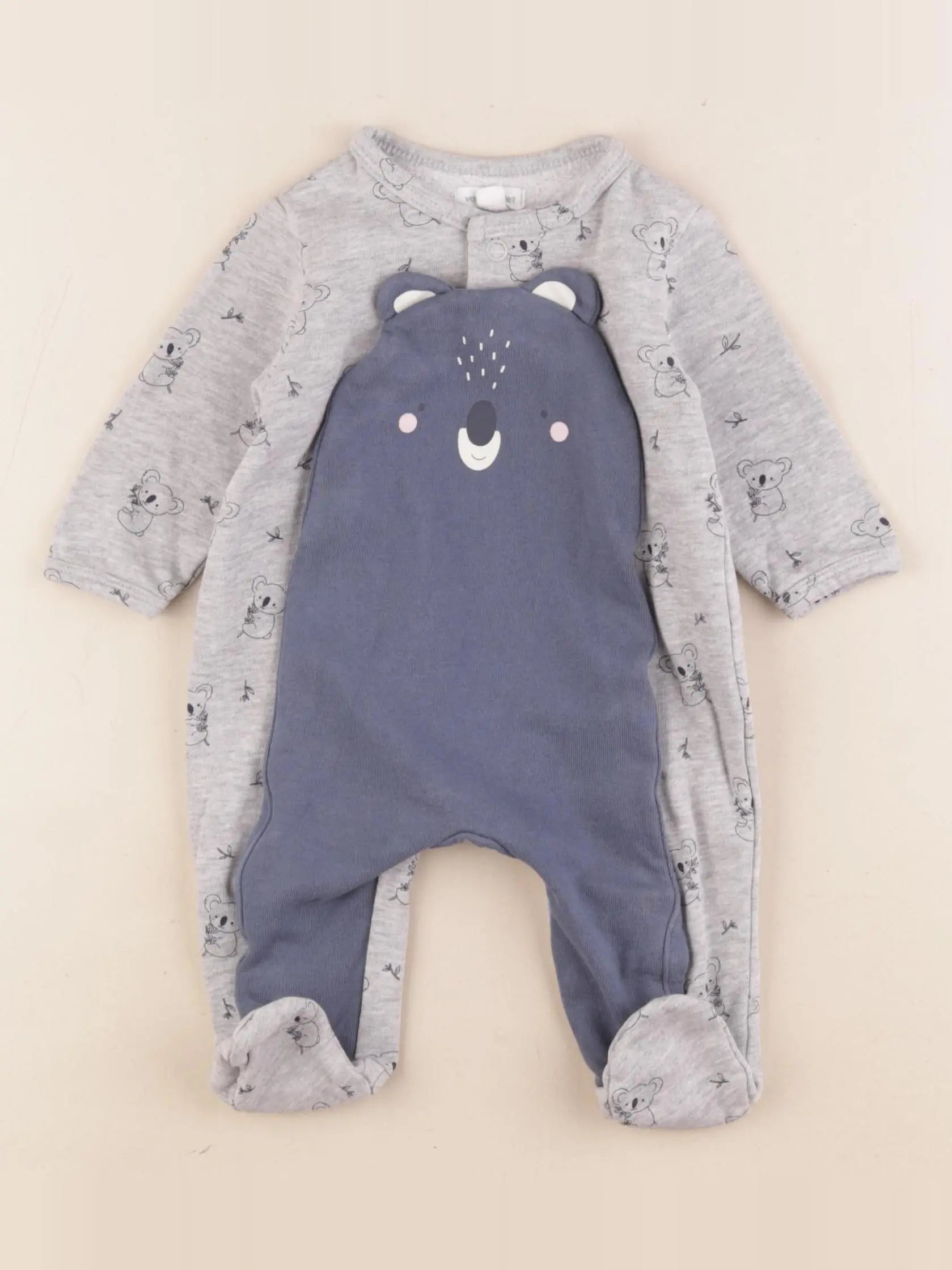 Vertbaudet - pyjama coton bleu, gris - 3 mois