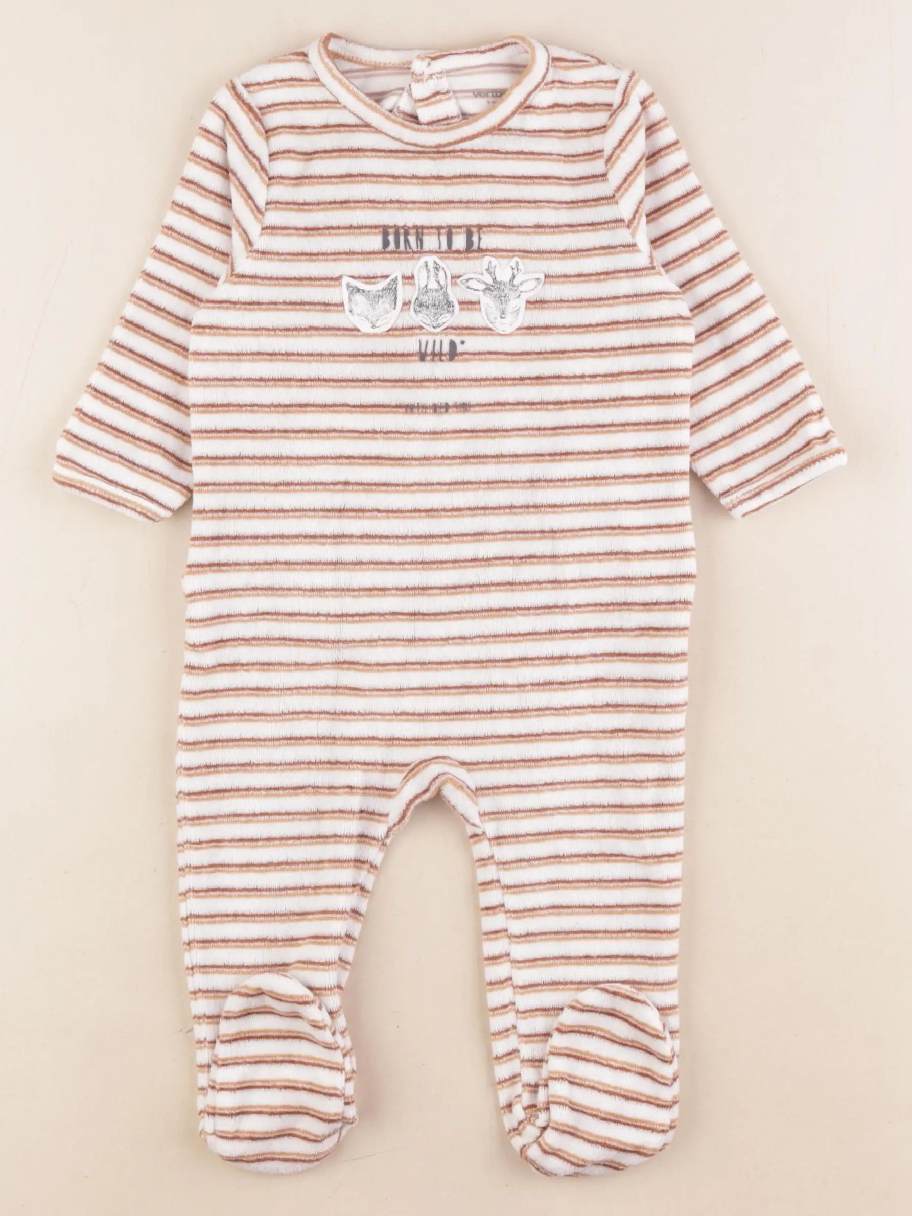Vertbaudet - pyjama velours blanc, marron - 9 mois
