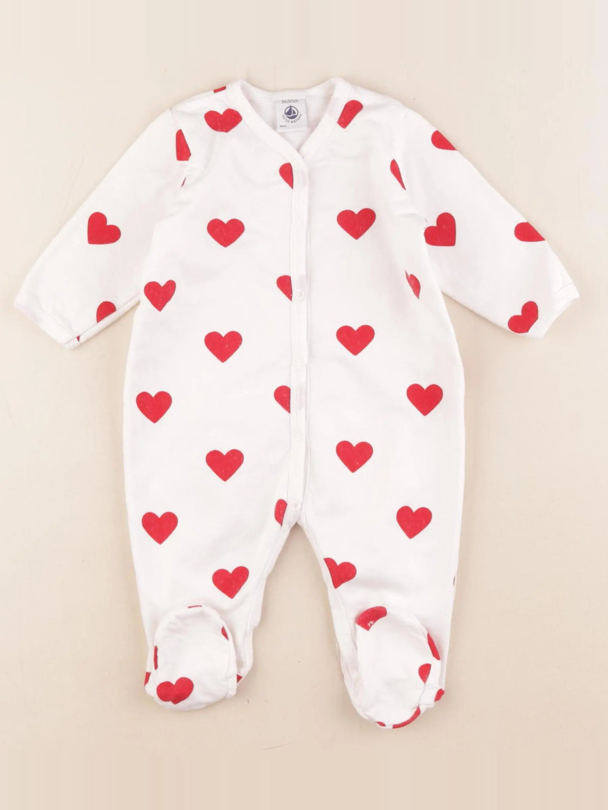 Petit Bateau - pyjama coton blanc, rouge - 6 mois