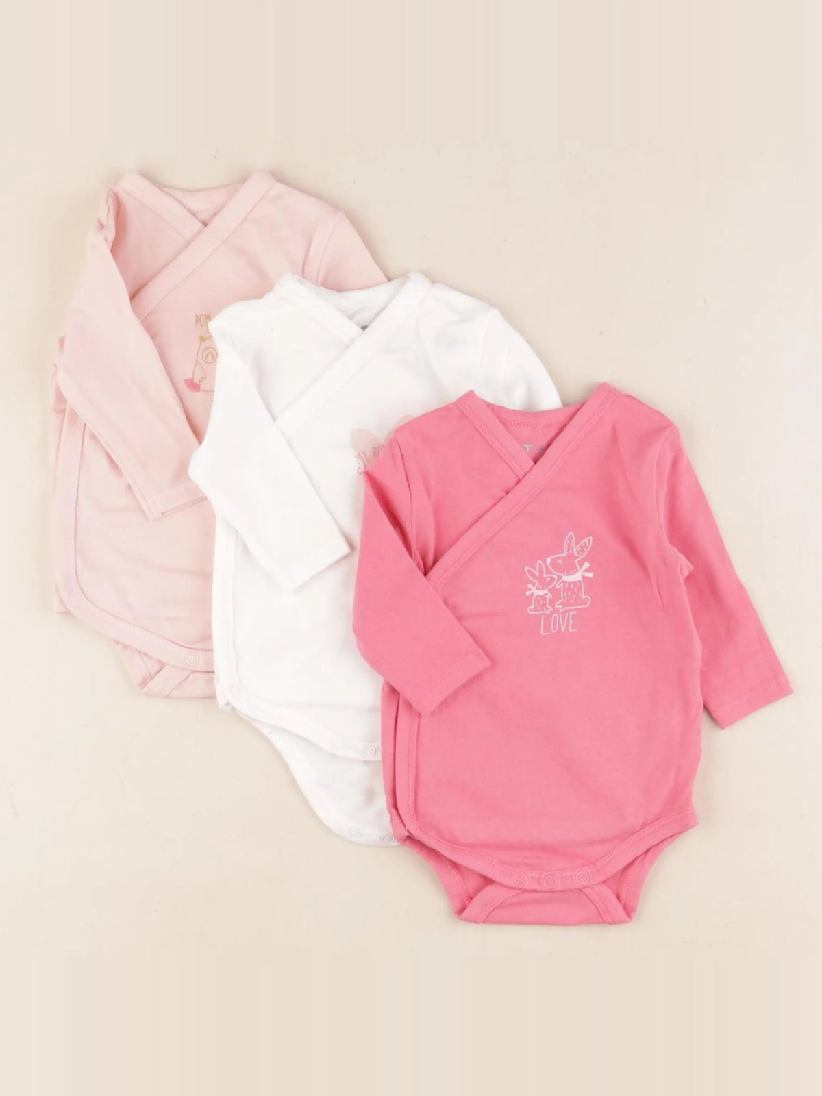Tape à l'oeil - lot de 3 bodies en coton blanc, rose - 3 mois