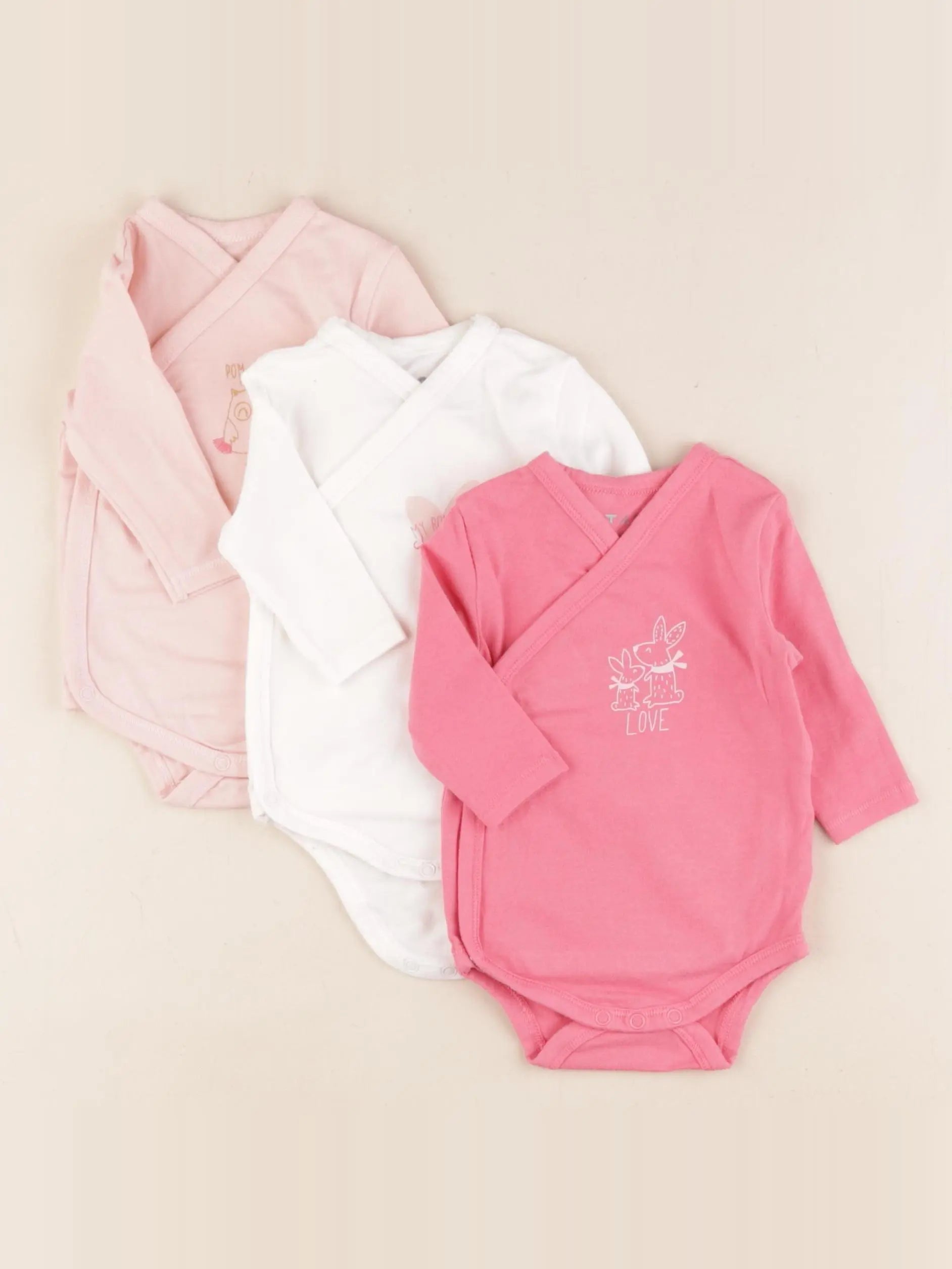 Tape à l'oeil - lot de 3 bodies en coton blanc, rose - 3 mois