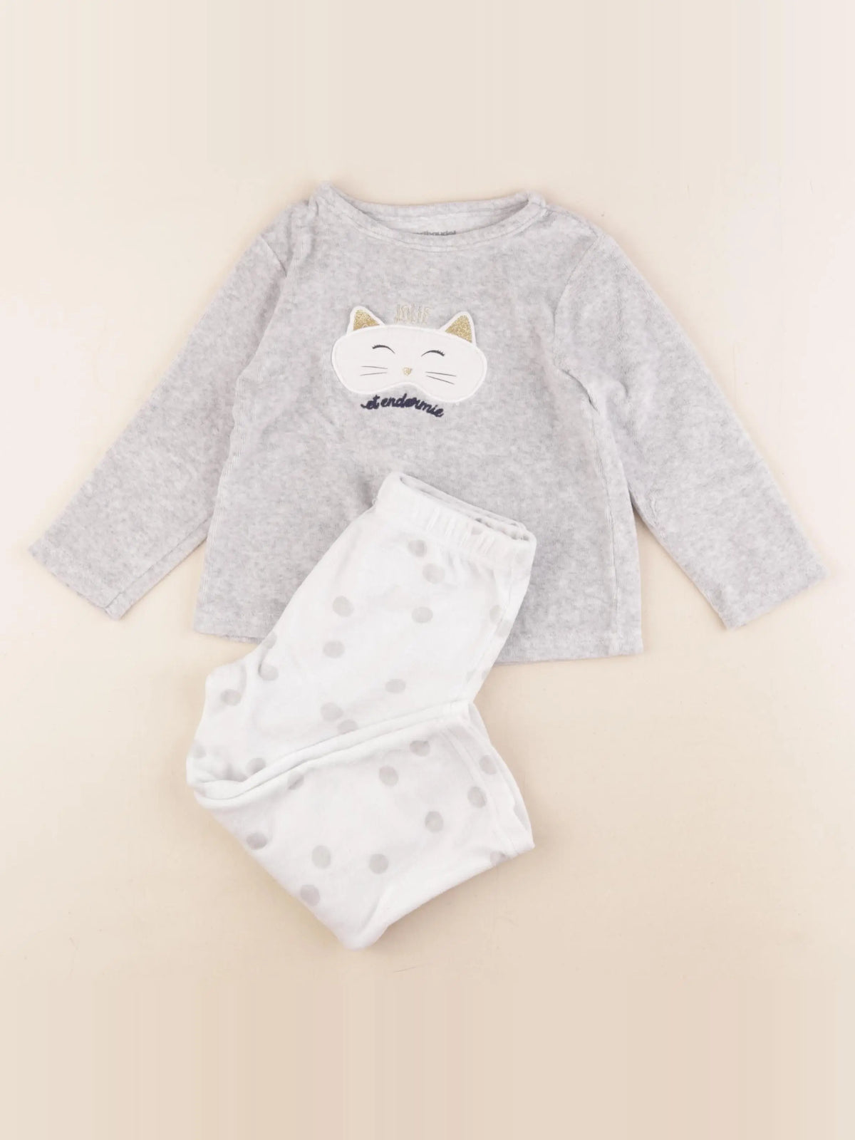 Vertbaudet - pyjama velours gris, blanc - 3 ans