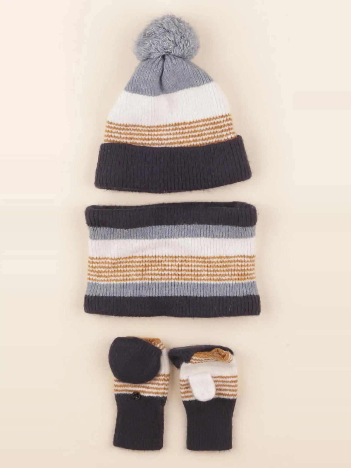 Vertbaudet - ensemble bonnet/moufles/tour de cou beige, bleu - 2/3 ans