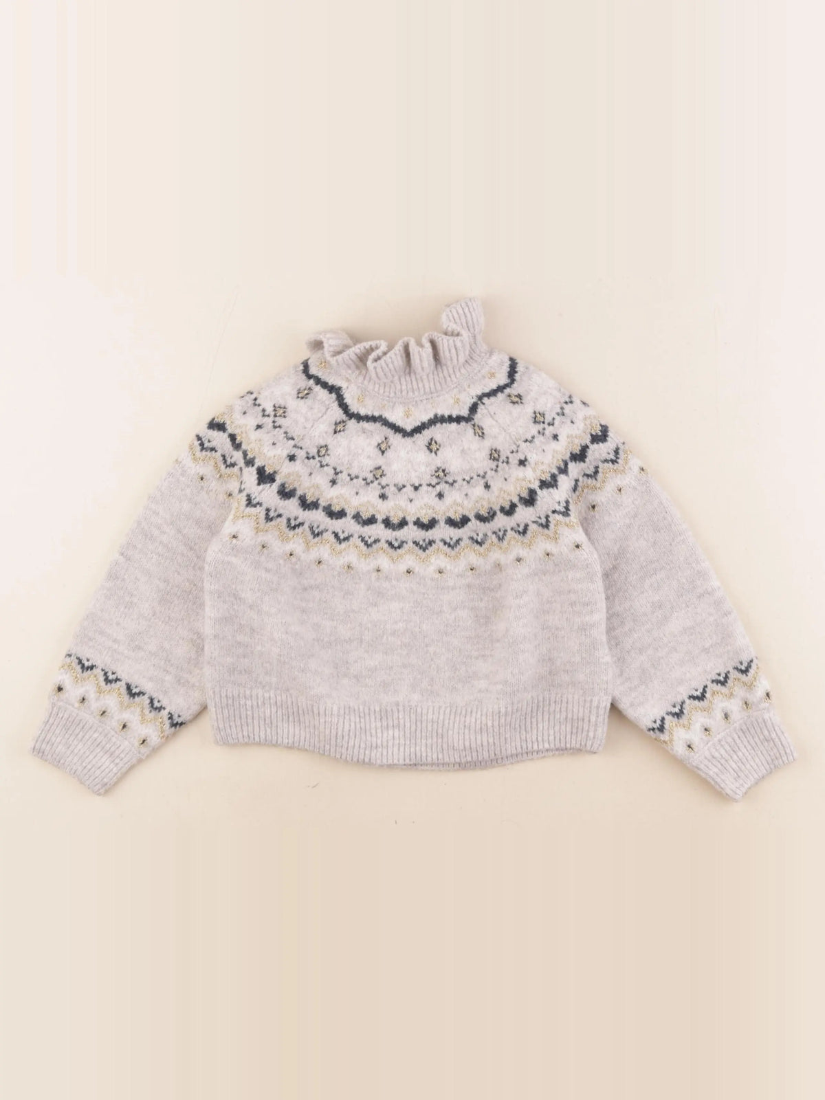 Vertbaudet - pull gris, or - 3 ans