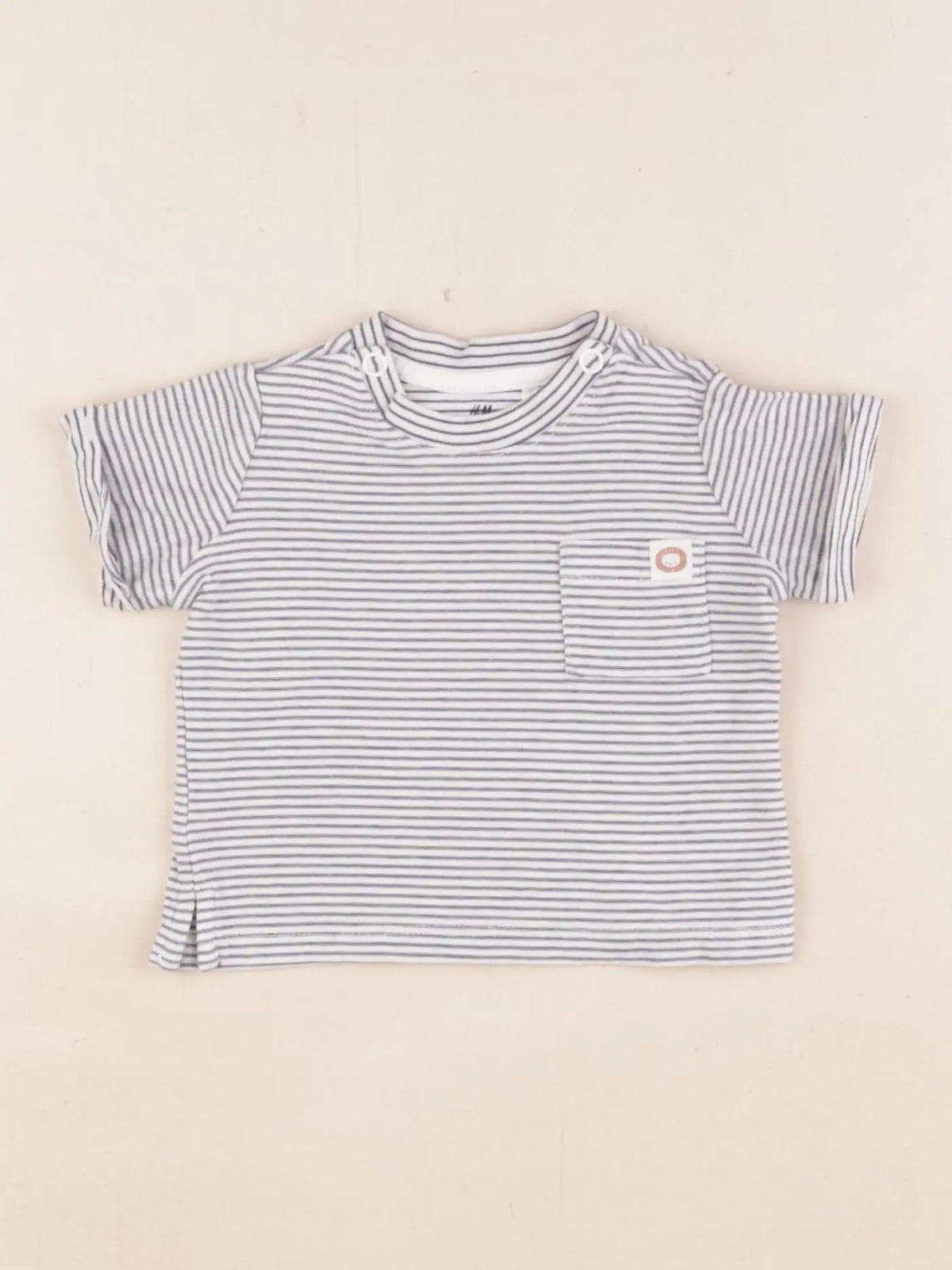 H&M - tee-shirt blanc, bleu - 1/2 mois