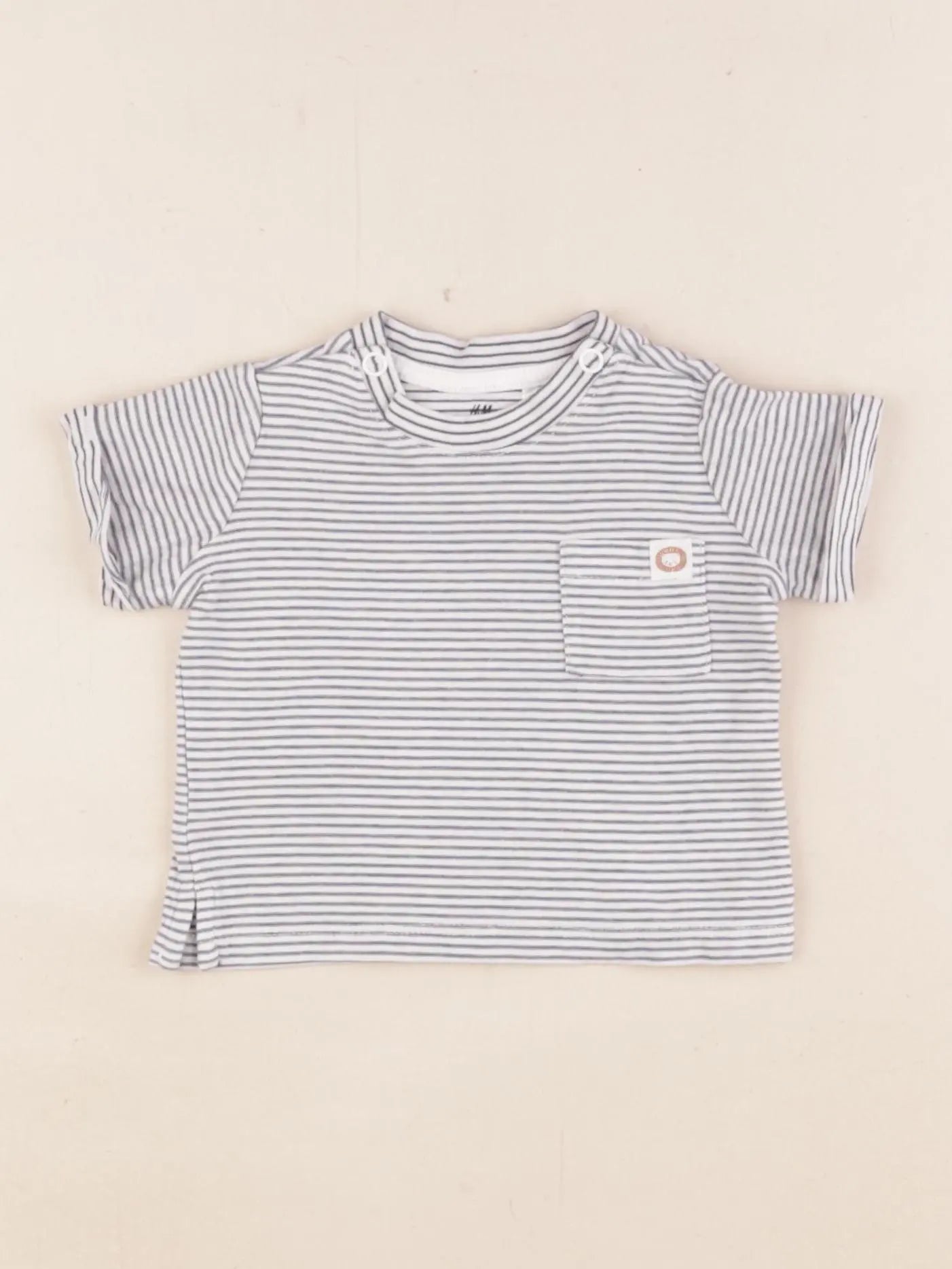 H&M - tee-shirt blanc, bleu - 1/2 mois