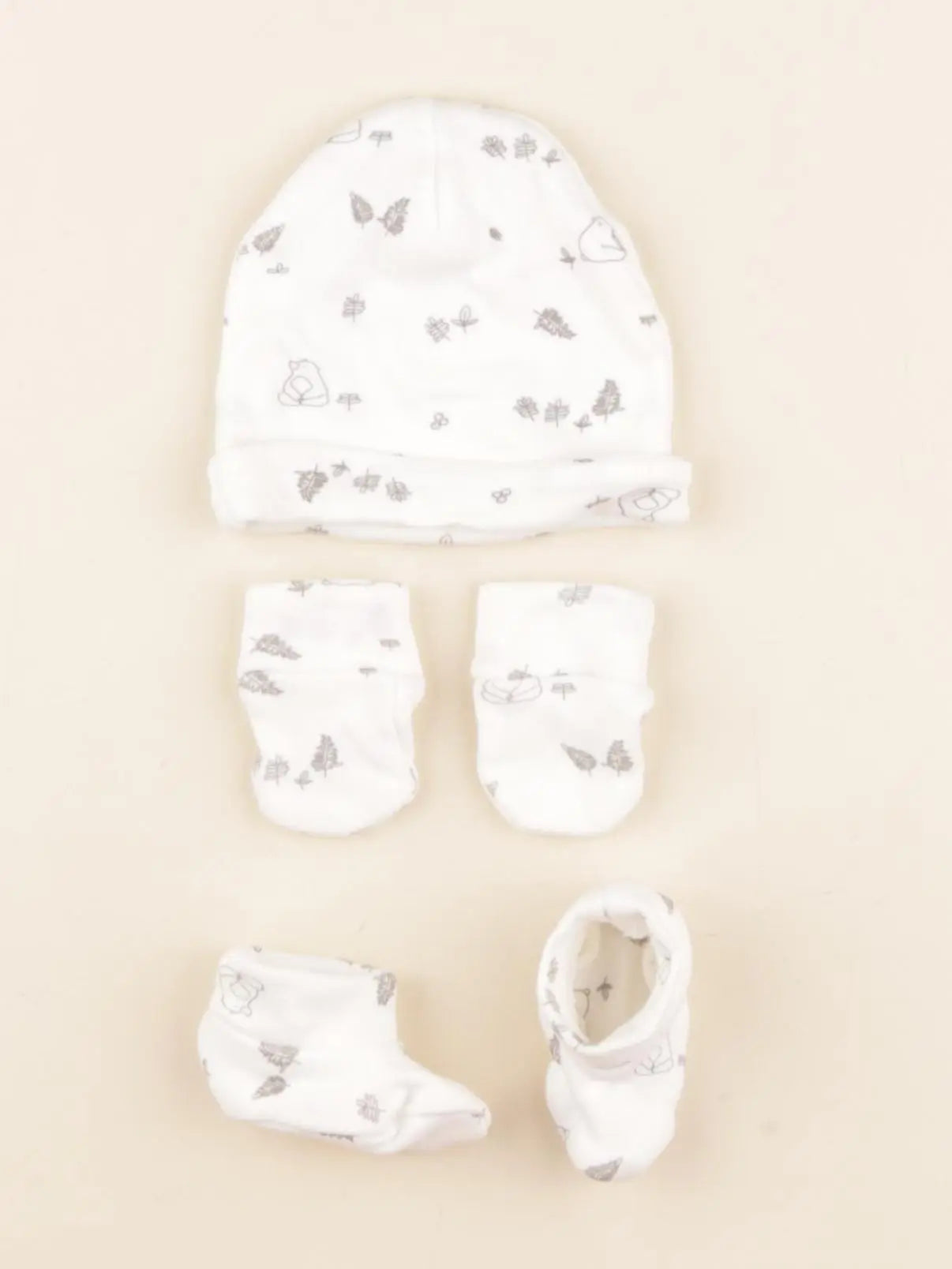 Vertbaudet - ensemble bonnet/moufles/chaussons blanc - 0/1 mois