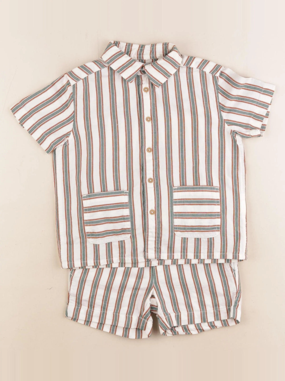 Monoprix - ensemble beige, vert - 3 ans