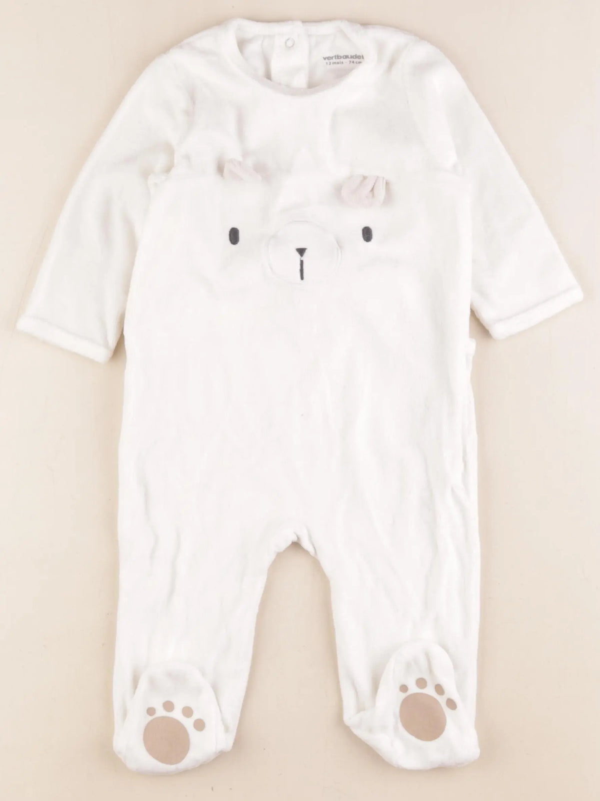 Vertbaudet - pyjama velours blanc - 12 mois