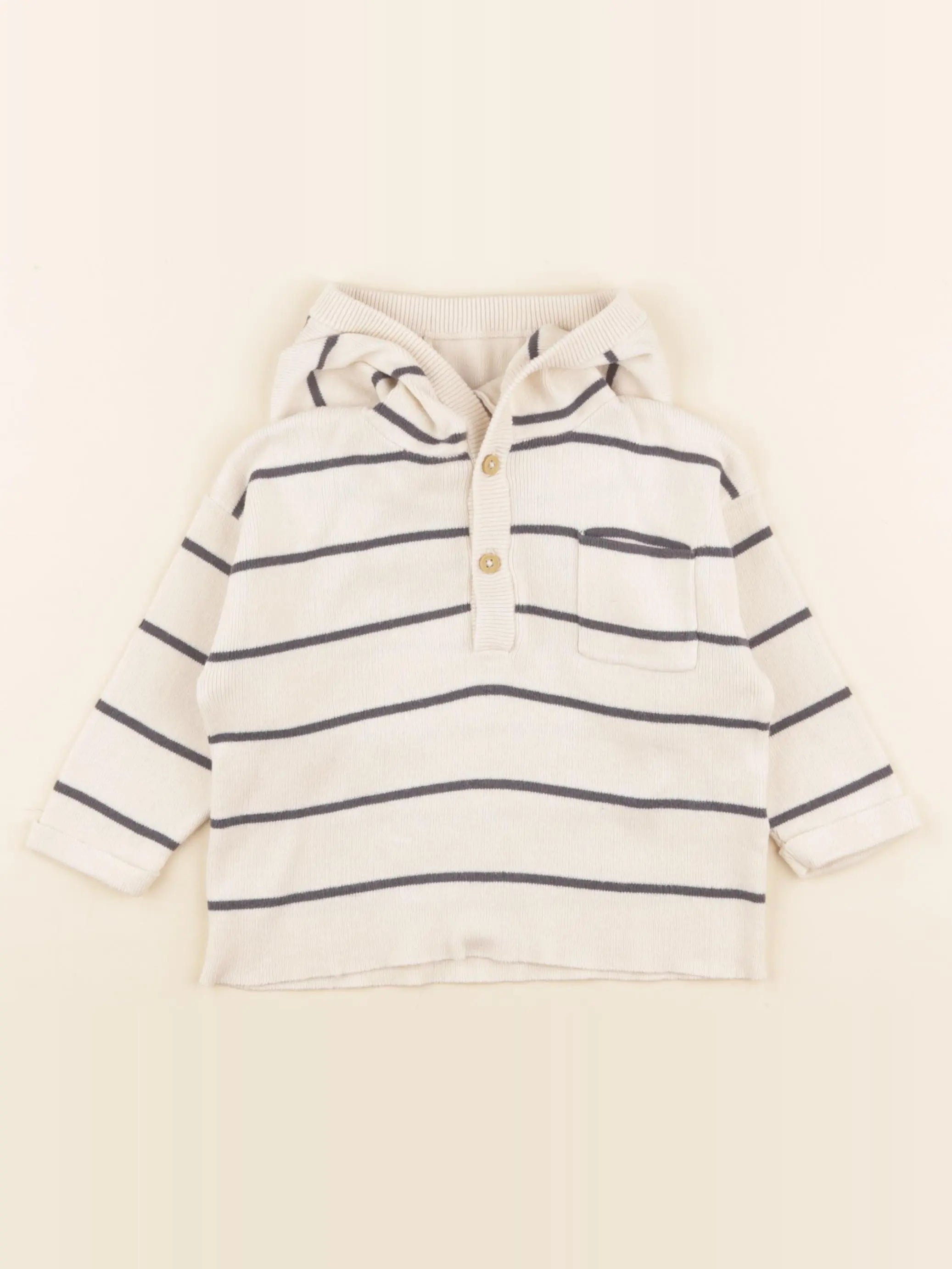 Vertbaudet - pull beige, bleu - 12 mois