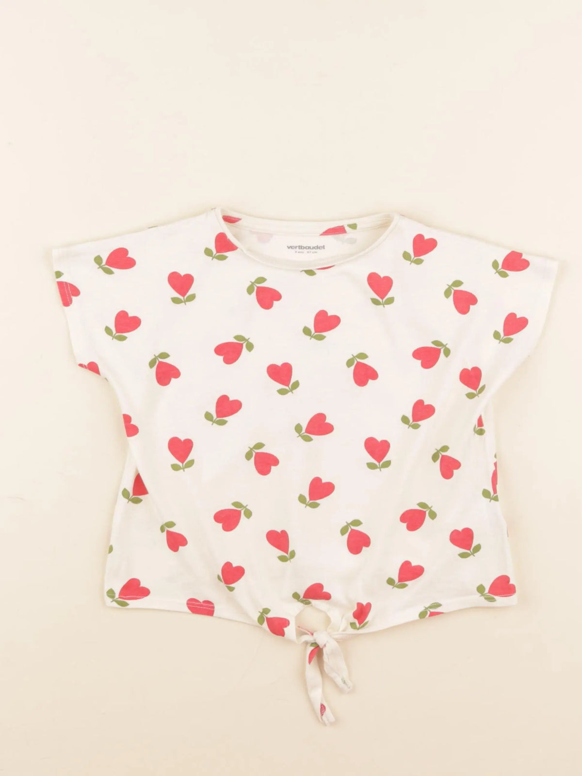 Vertbaudet - tee-shirt beige, rouge - 3 ans