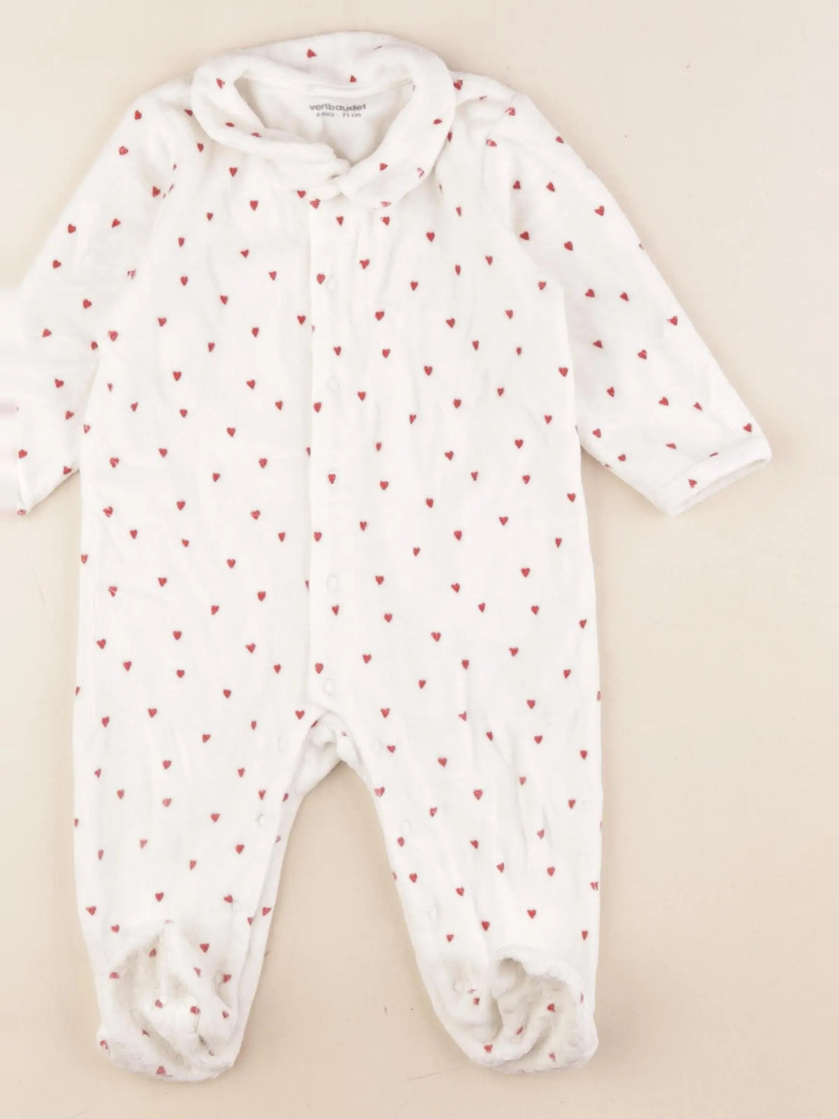 Vertbaudet - pyjama velours blanc, rouge - 9 mois