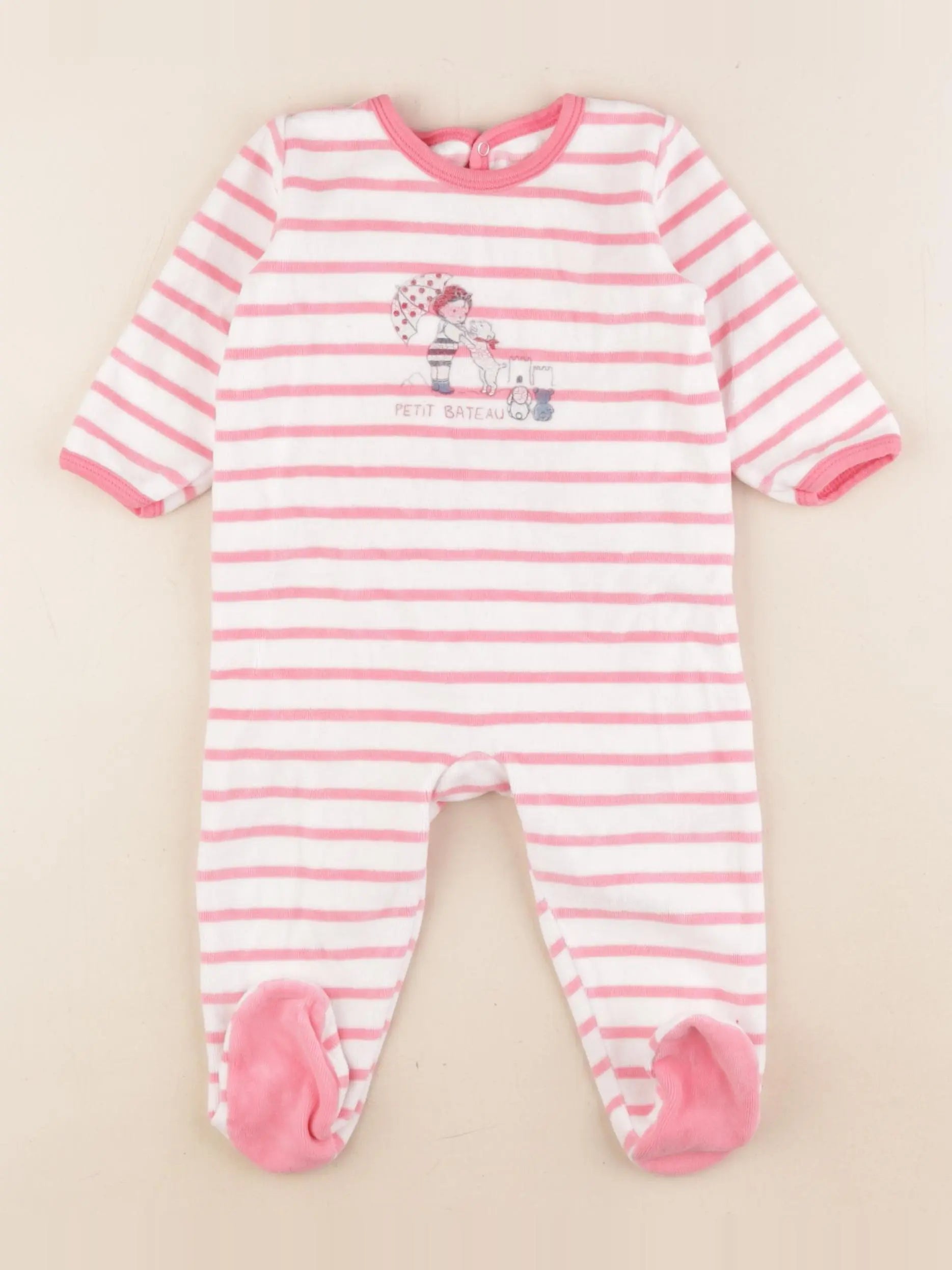 Petit Bateau - pyjama velours rose - 9 mois