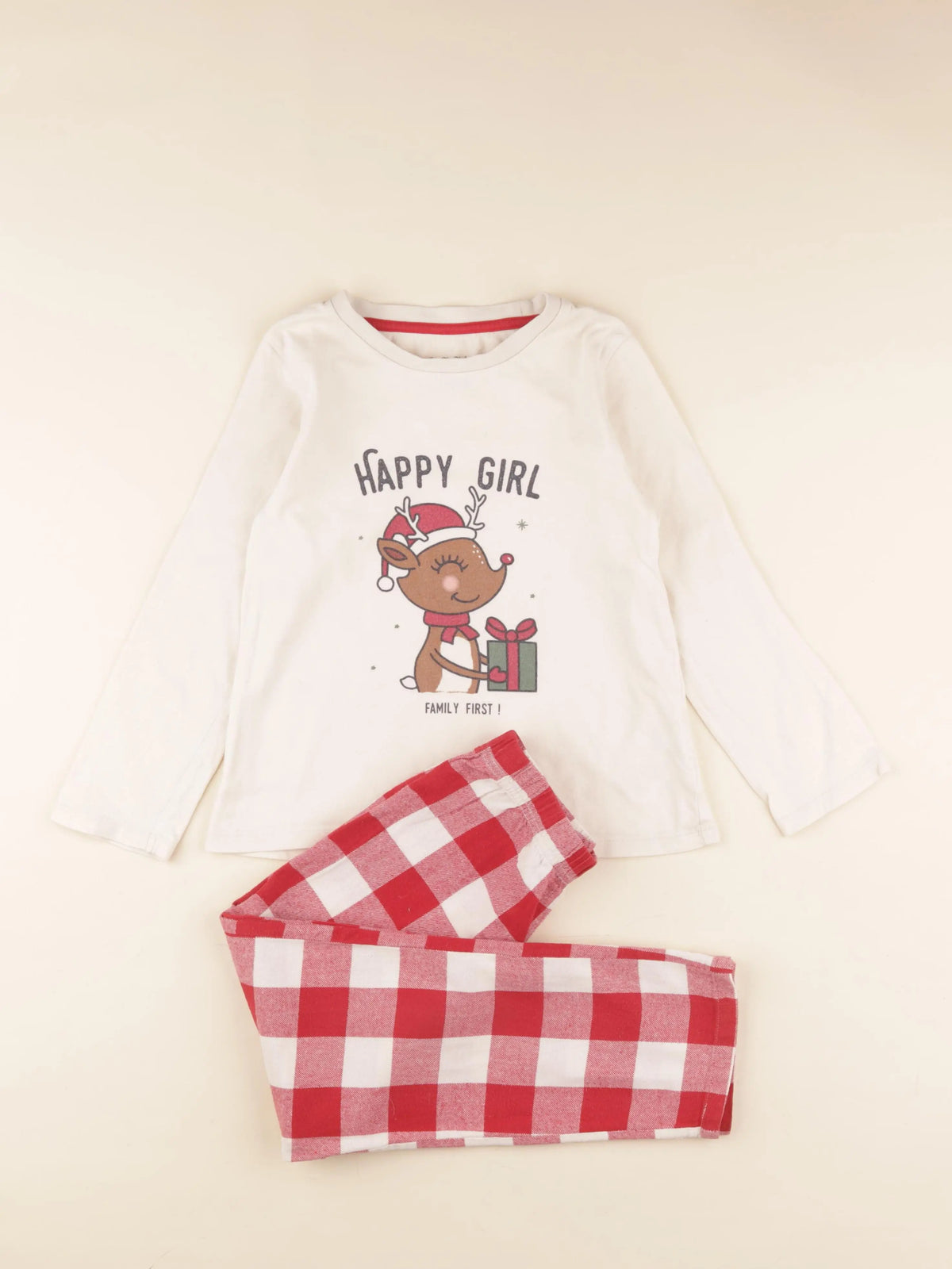 Vertbaudet - pyjama coton rouge, beige - 8 ans