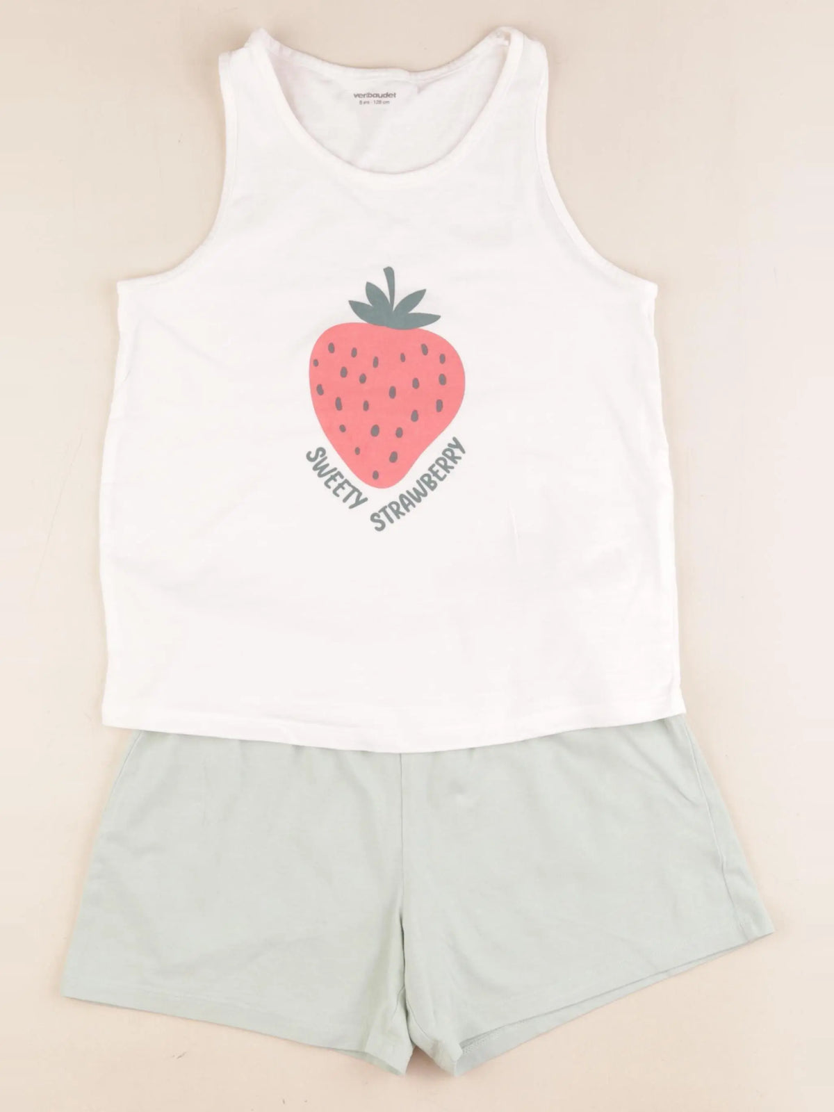 Vertbaudet - pyjama coton vert, blanc - 8 ans