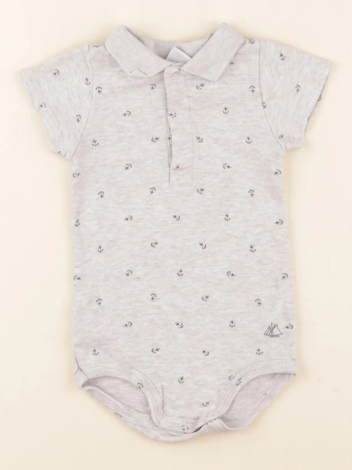 Petit Bateau - body à col gris - 12 mois