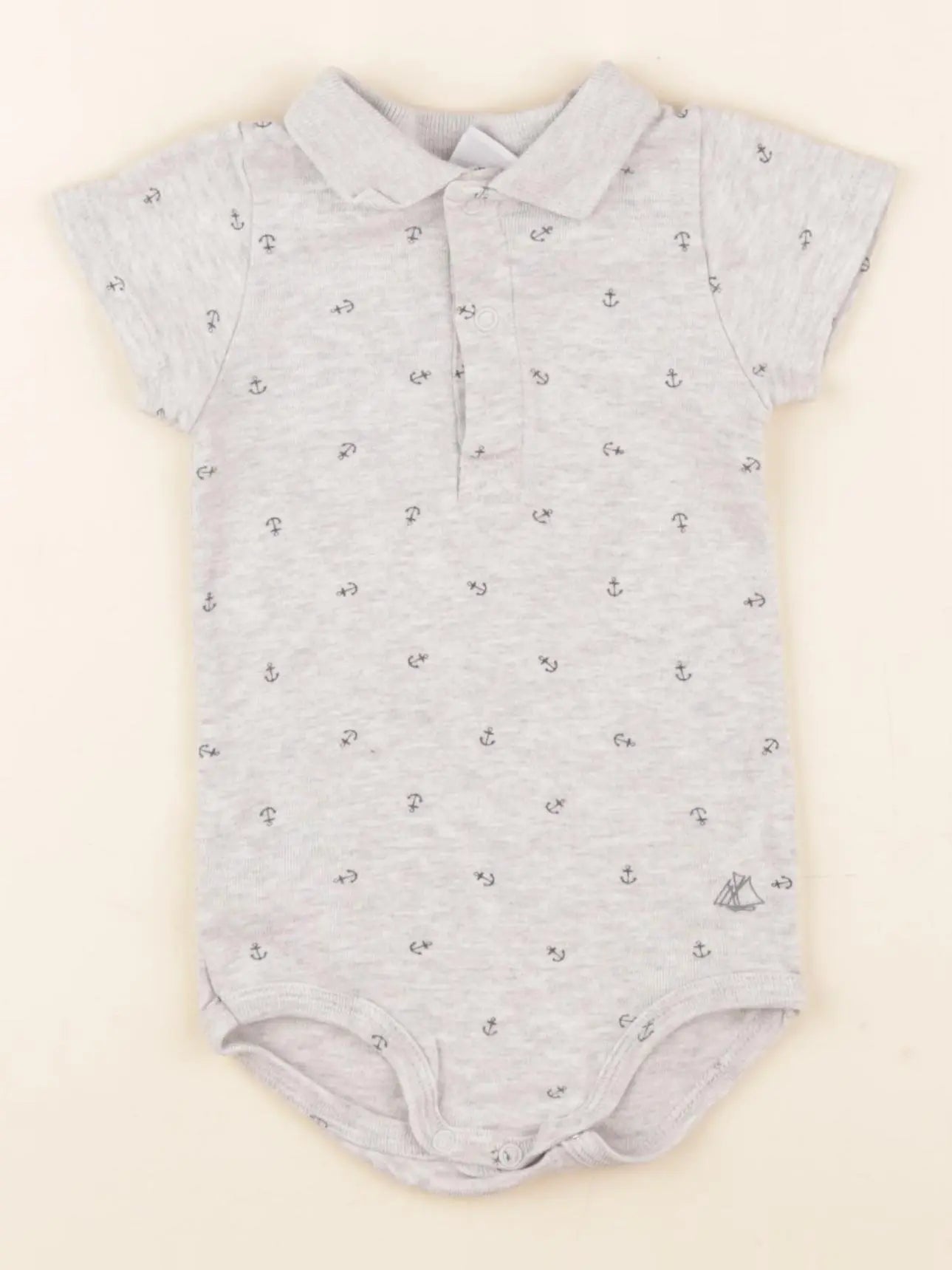 Petit Bateau - body à col gris - 12 mois