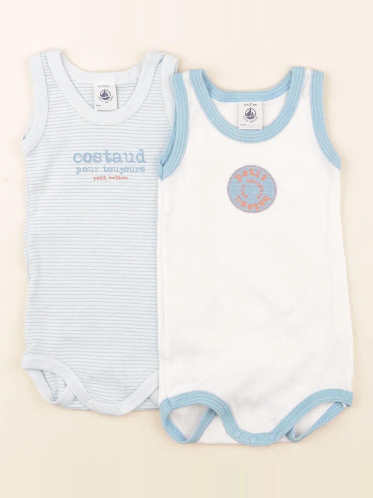 Petit Bateau - lot de 2 bodies en coton bleu, blanc - 6 mois