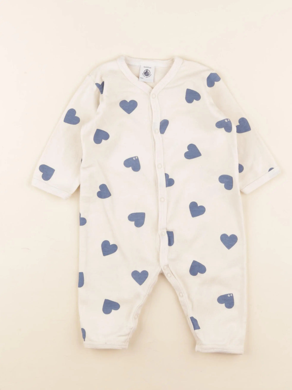 Petit Bateau - pyjama coton blanc, bleu - 6 mois