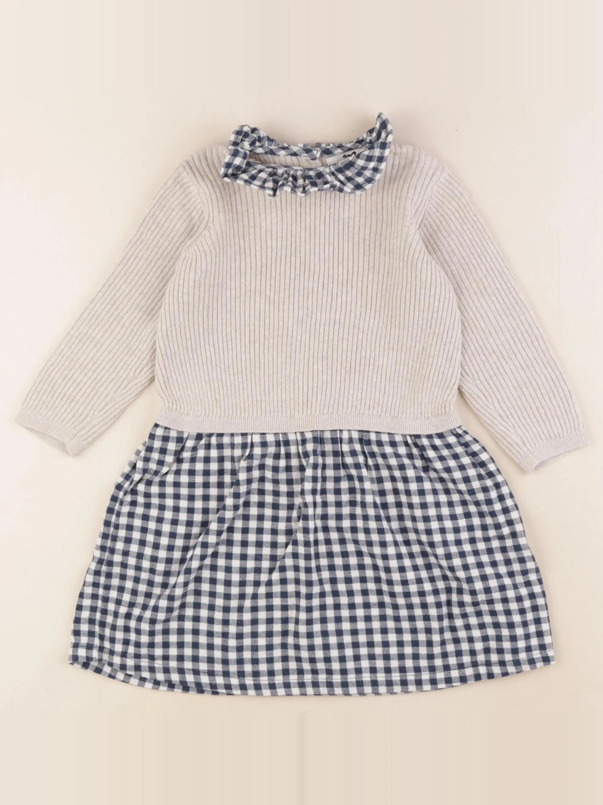 Cyrillus - robe beige, bleu - 24 mois
