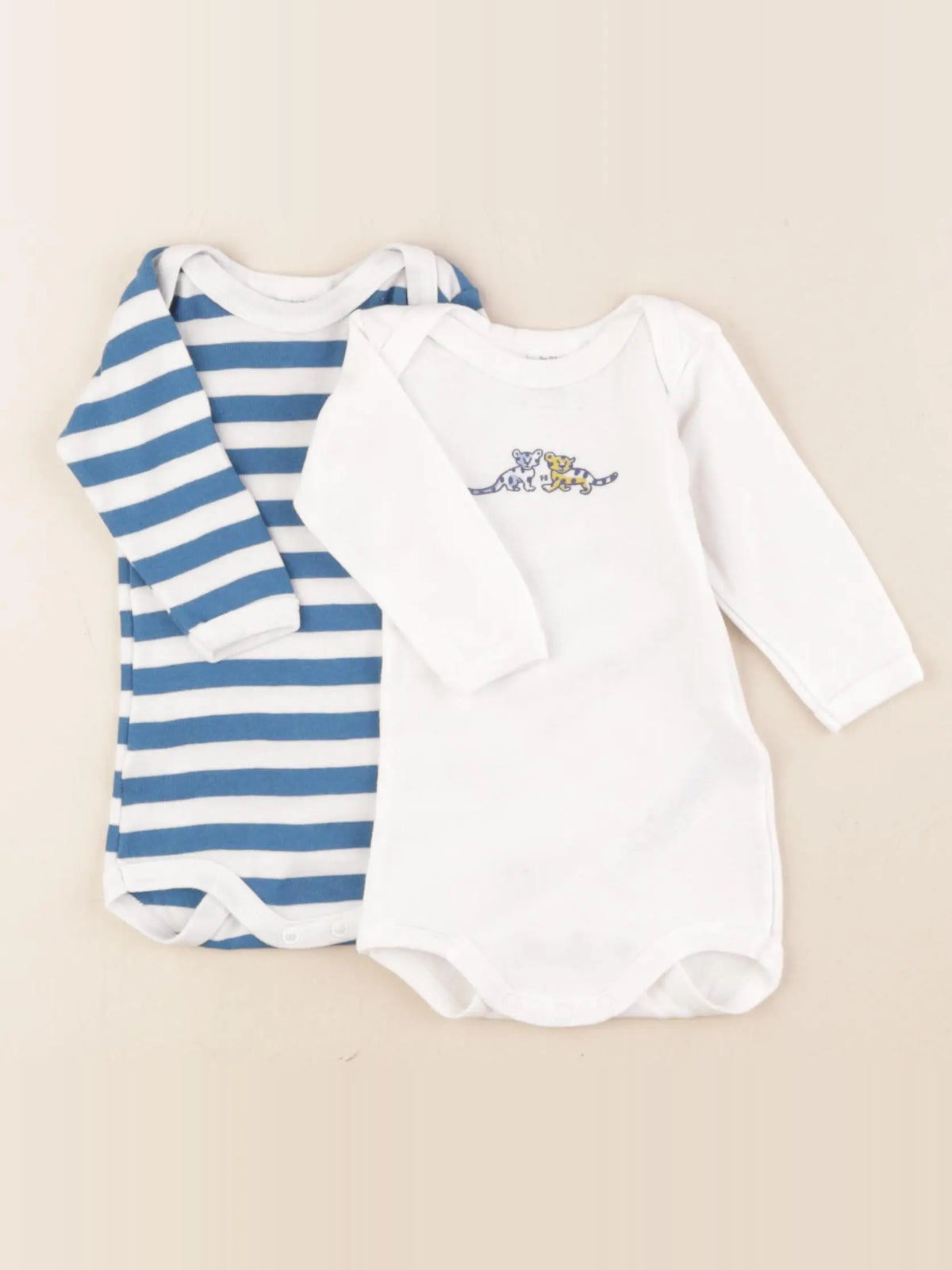 Petit Bateau - lot de 2 bodies en coton blanc, bleu - 3 mois