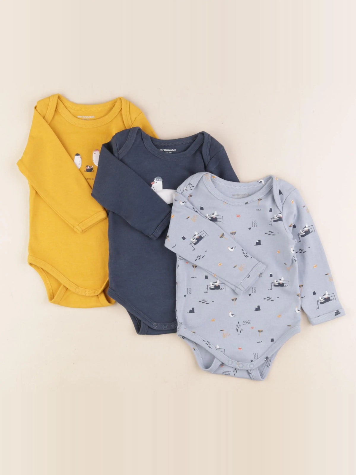 Vertbaudet - body bleu, jaune - 9 mois
