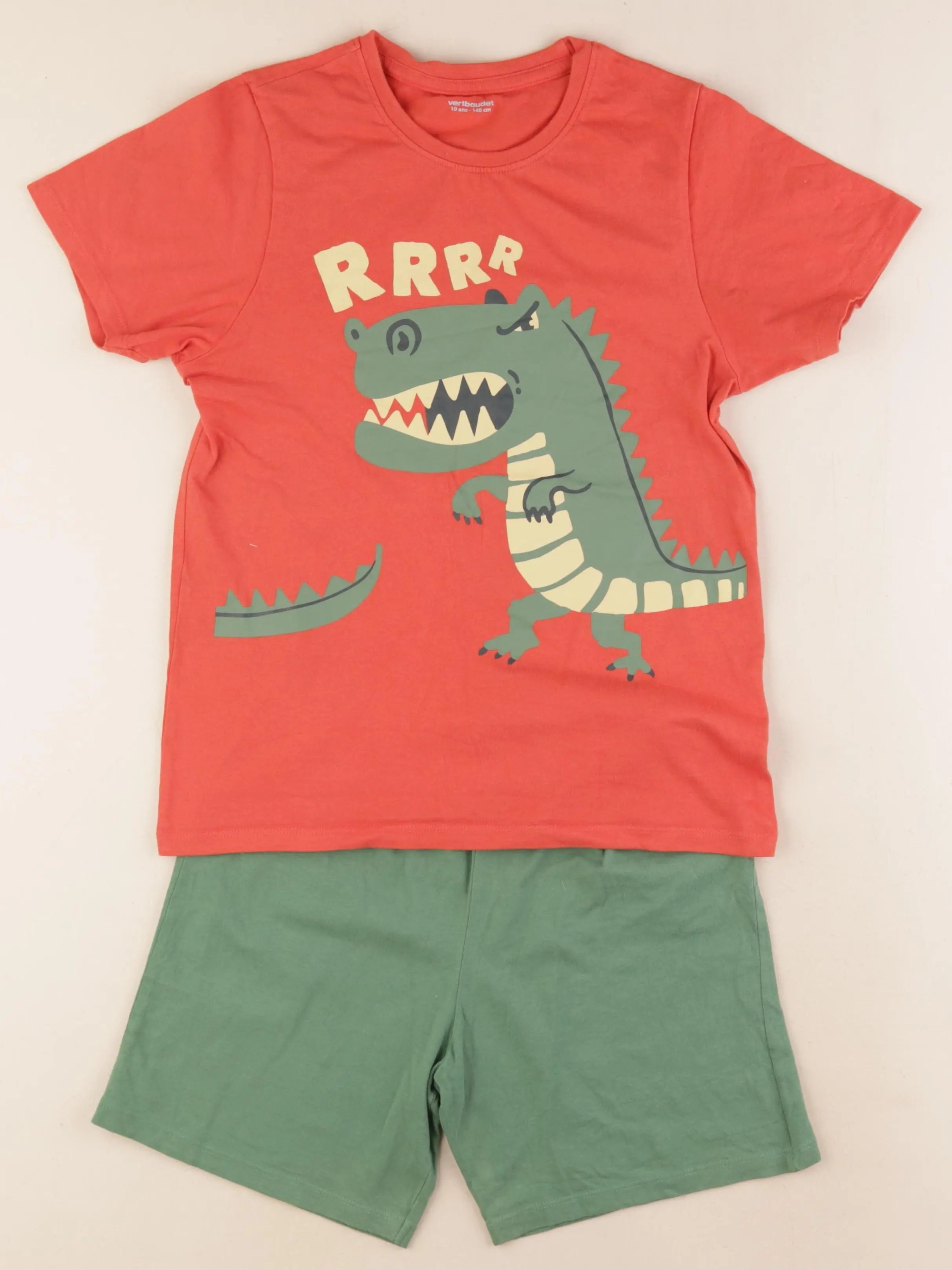 Vertbaudet - pyjama coton vert, orange - 10 ans