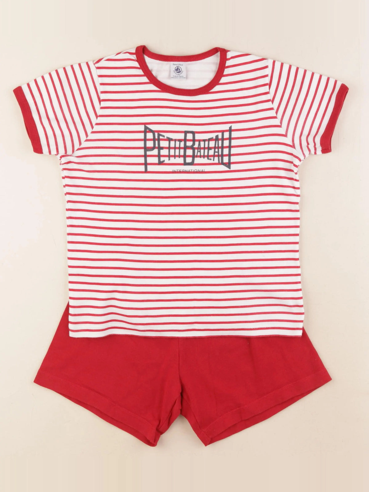 Petit Bateau - pyjama coton rouge, blanc - 8 ans