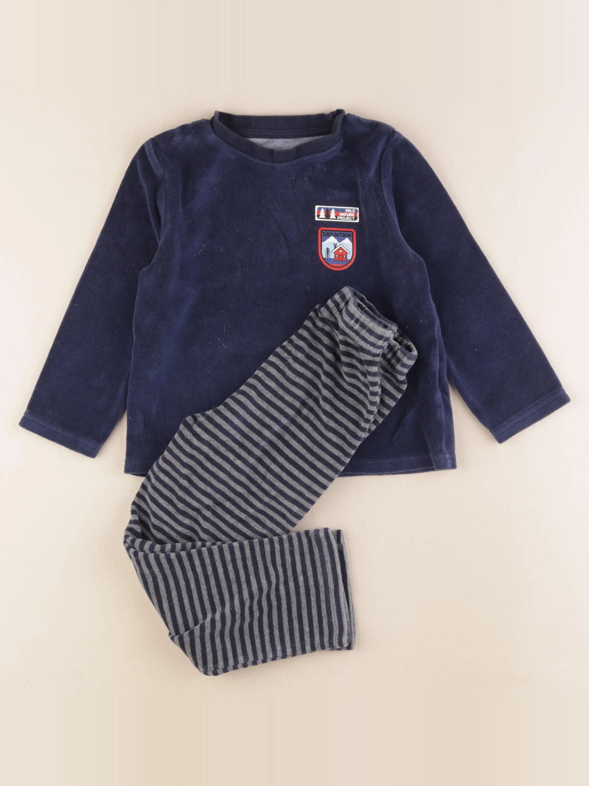 Vertbaudet - pyjama velours bleu, gris - 5 ans