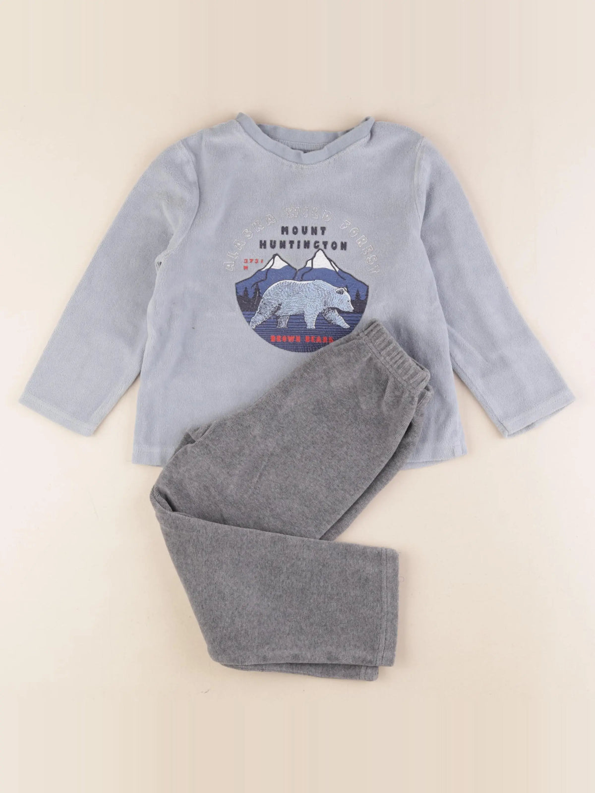 Vertbaudet - pyjama velours bleu, gris - 5 ans