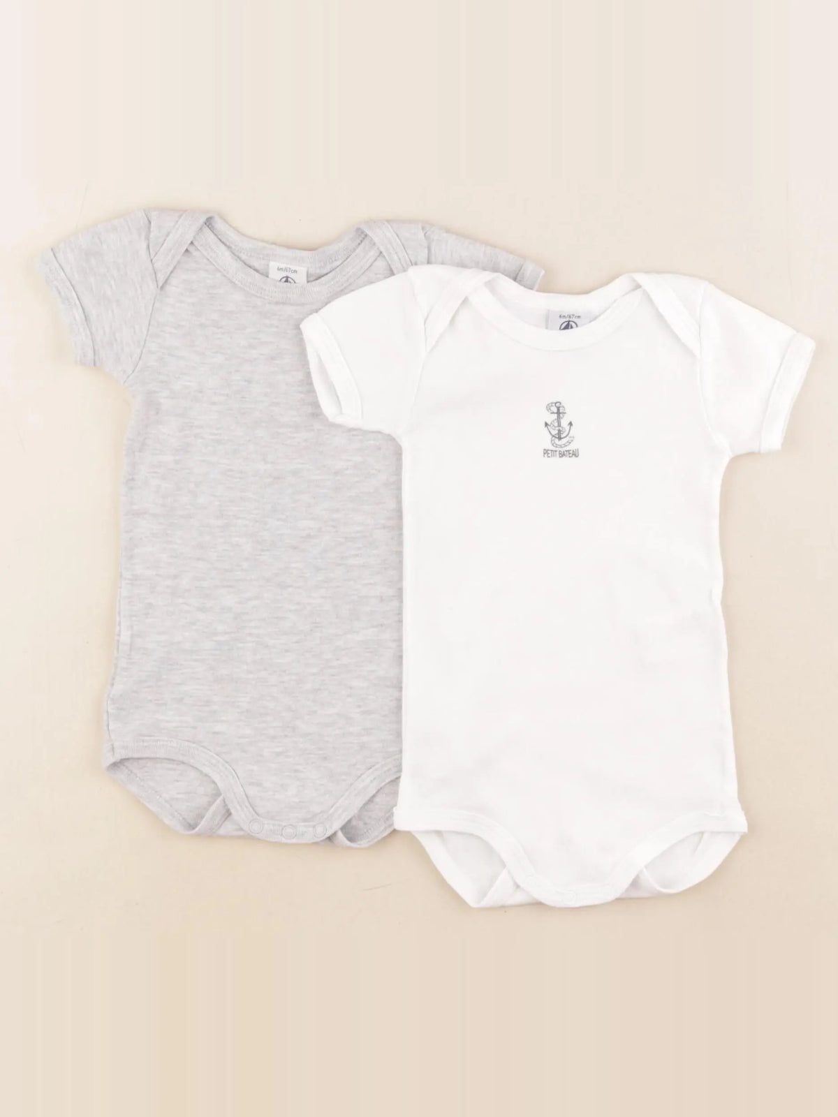 Petit Bateau - lot de 2 bodies en coton blanc, gris - 6 mois