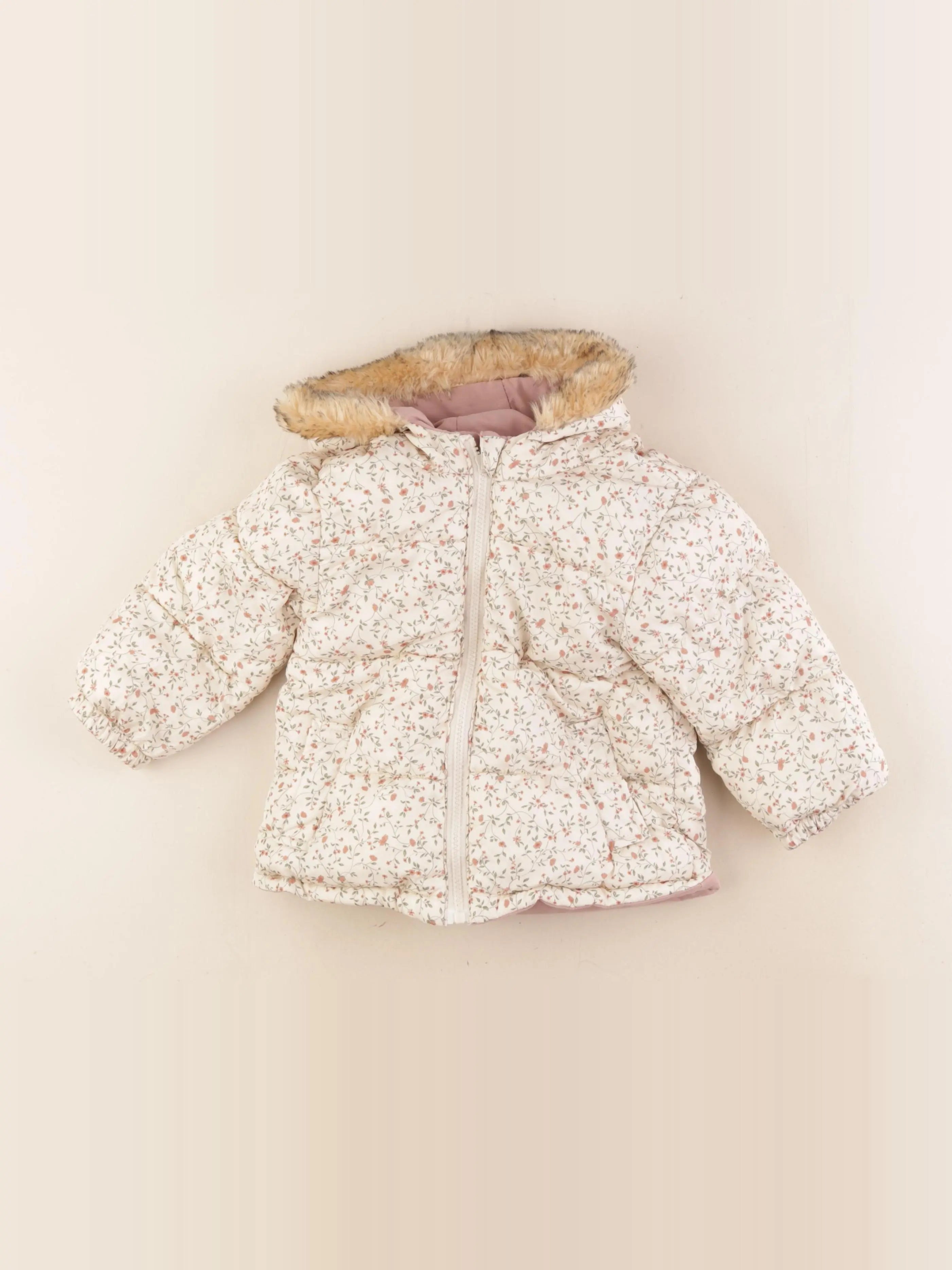 Vertbaudet - parka réversible rose, beige - 2 ans