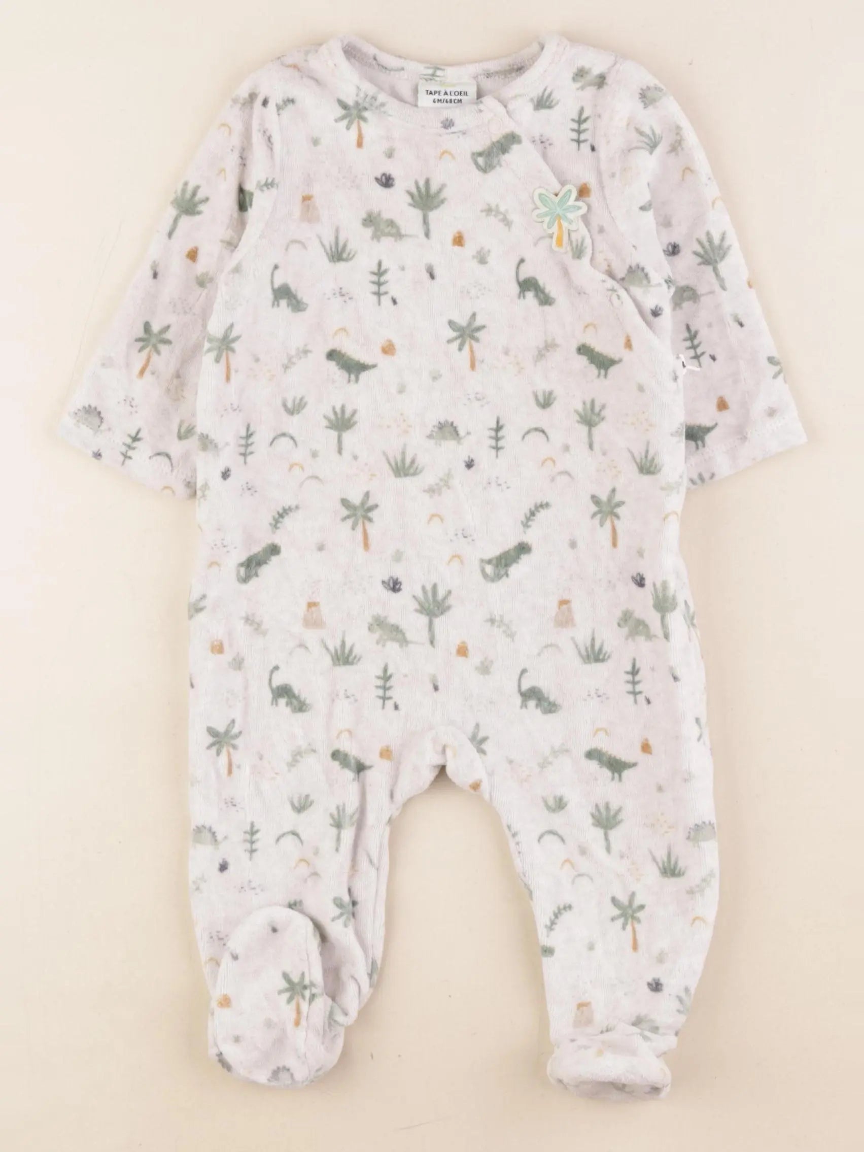 Tape à l'oeil - pyjama velours beige, vert - 6 mois