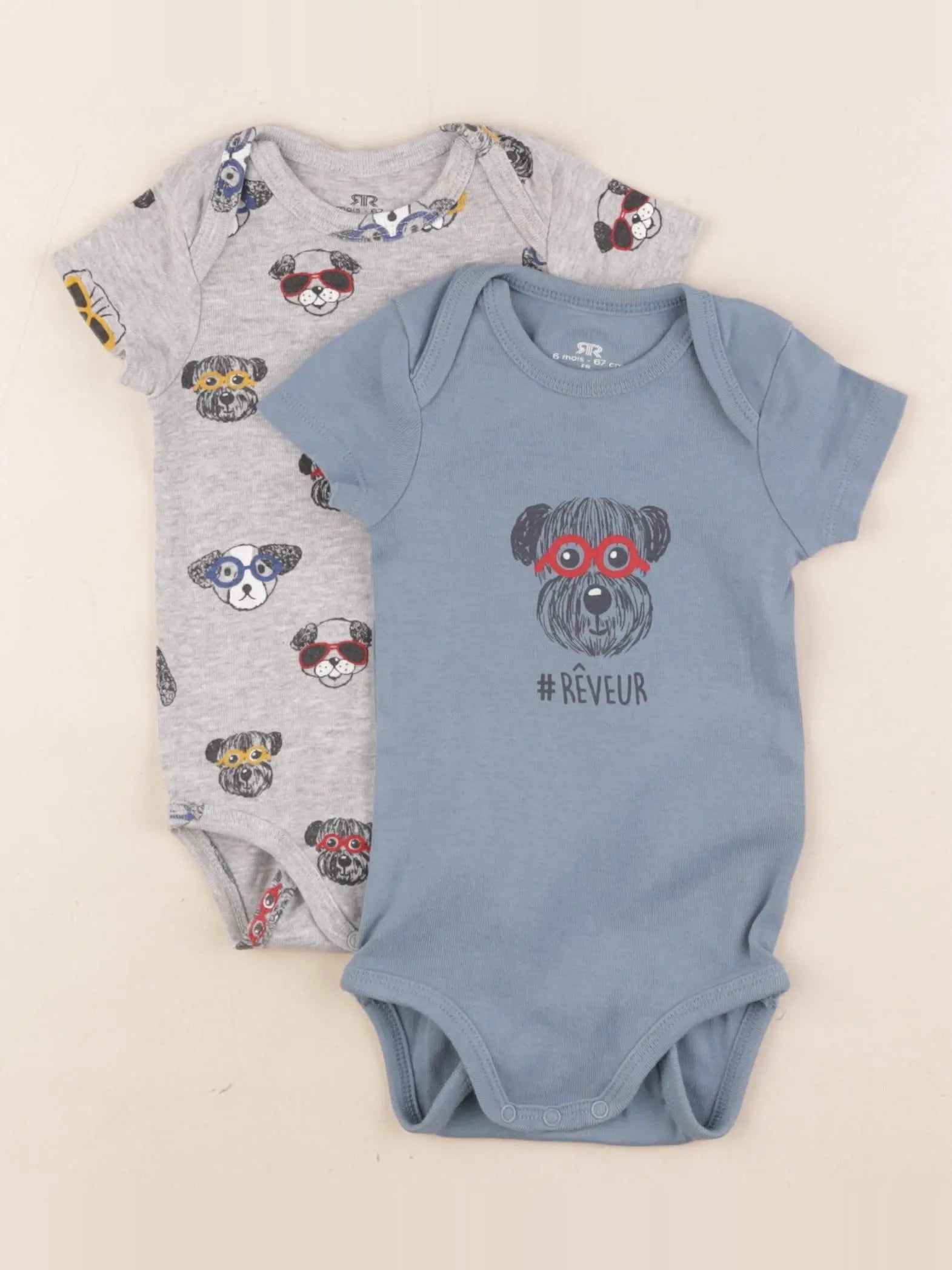 La Redoute - lot de 2 bodies en coton gris, bleu - 6 mois