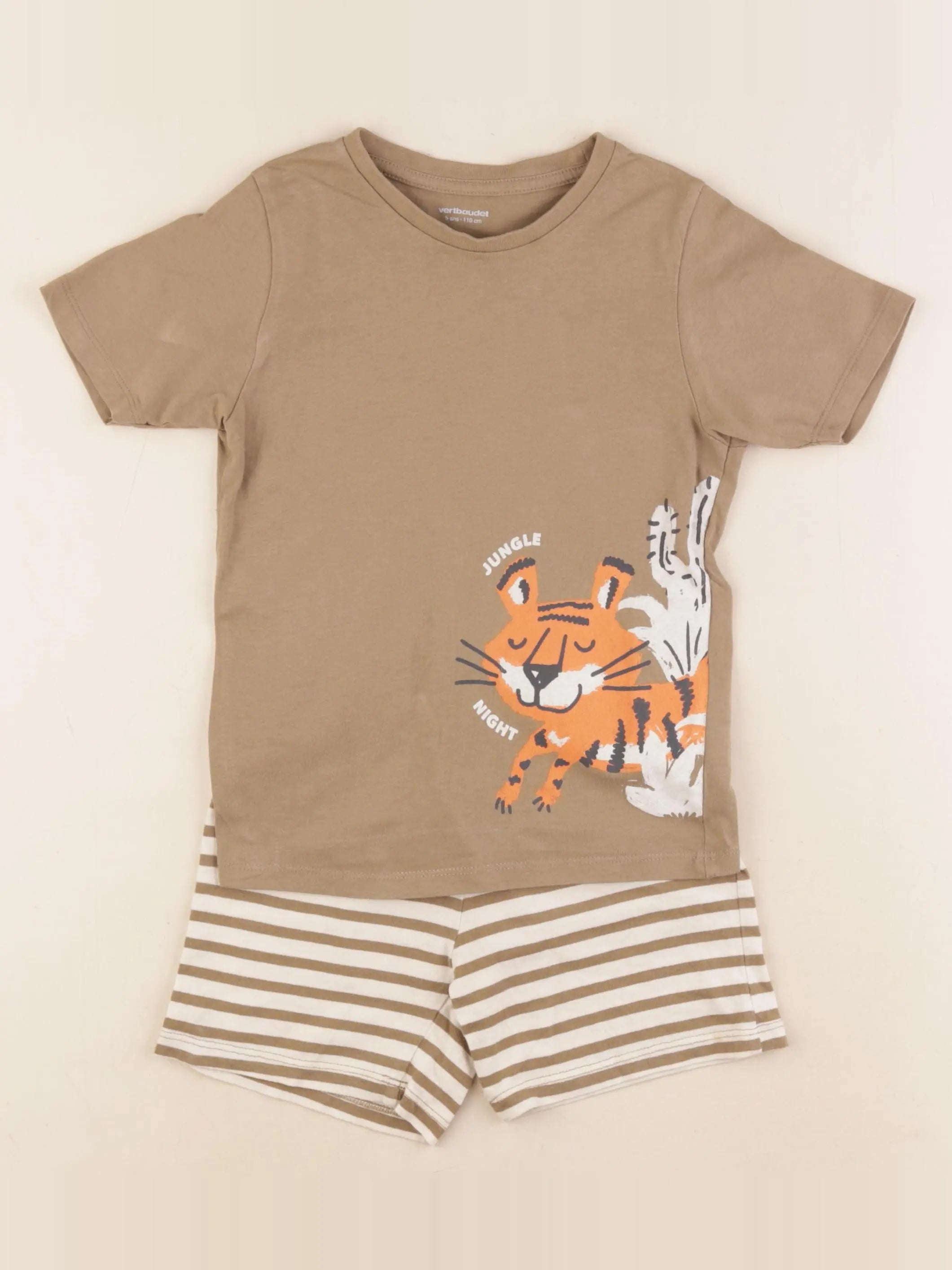 Vertbaudet - pyjama coton marron, beige - 5 ans