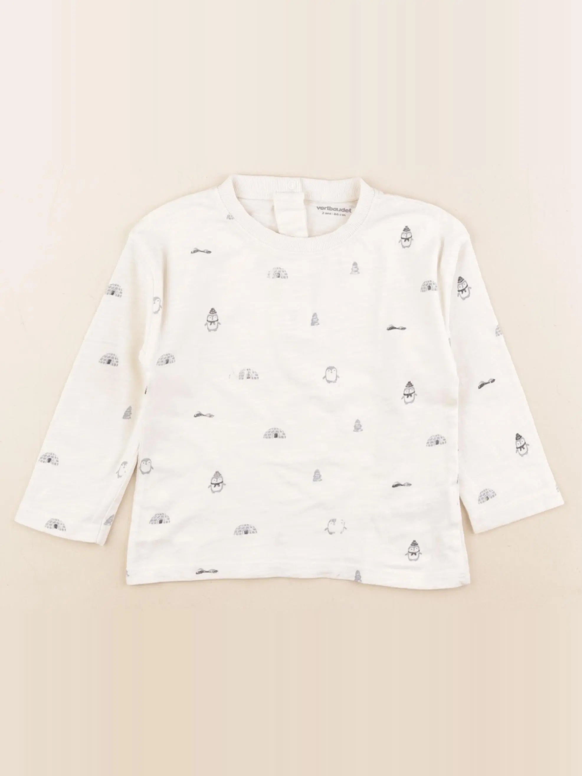 Vertbaudet - tee-shirt bleu, beige - 2 ans