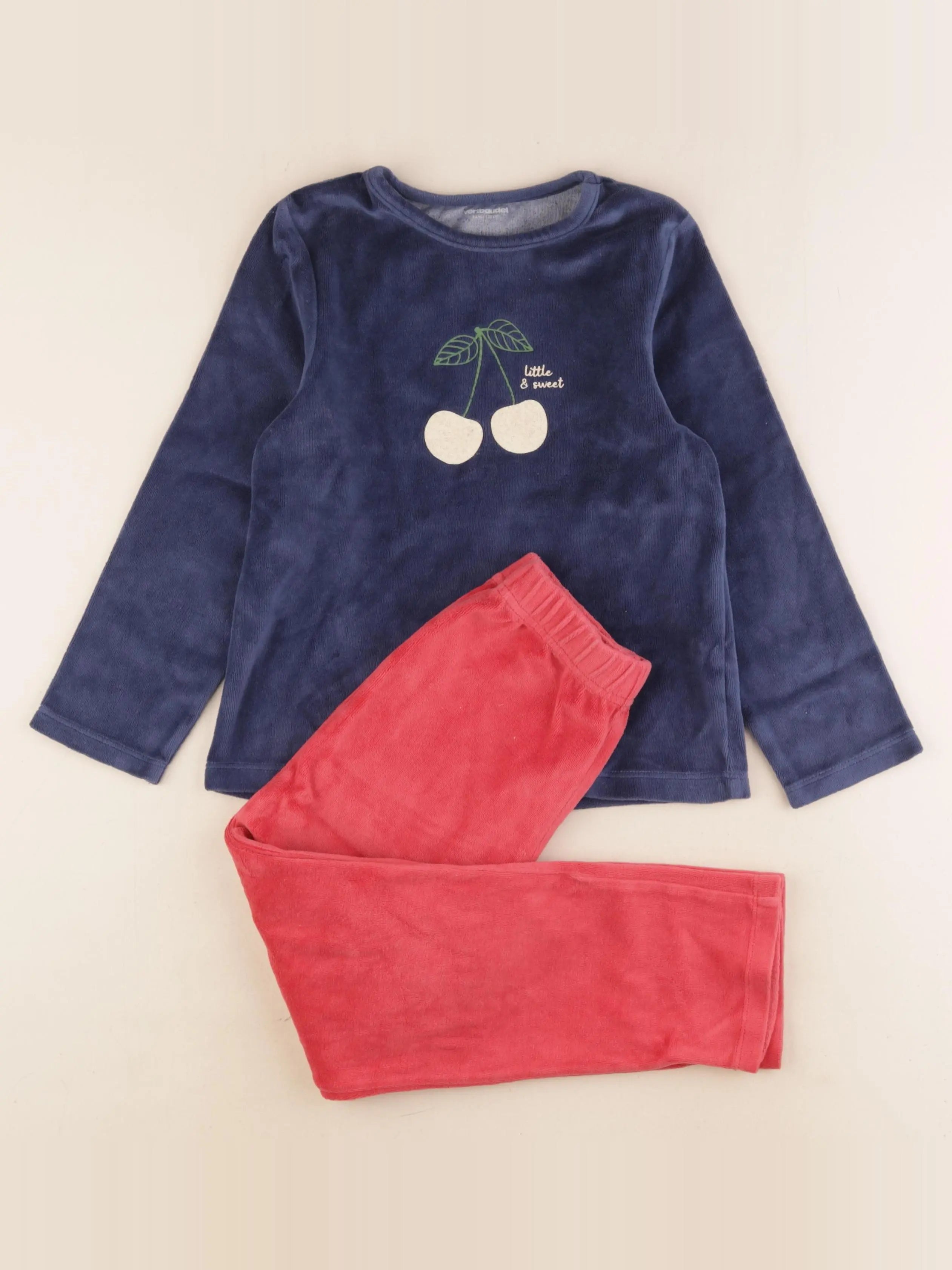 Vertbaudet - pyjama velours bleu, rouge - 8 ans
