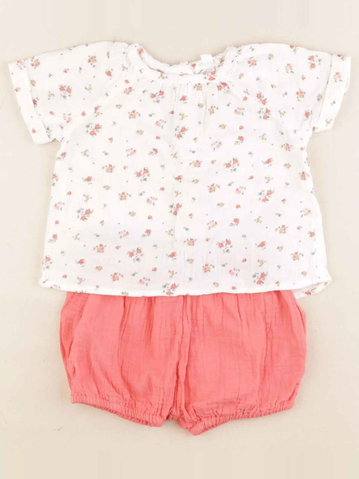 Vertbaudet - ensemble blanc, rose - 18 mois