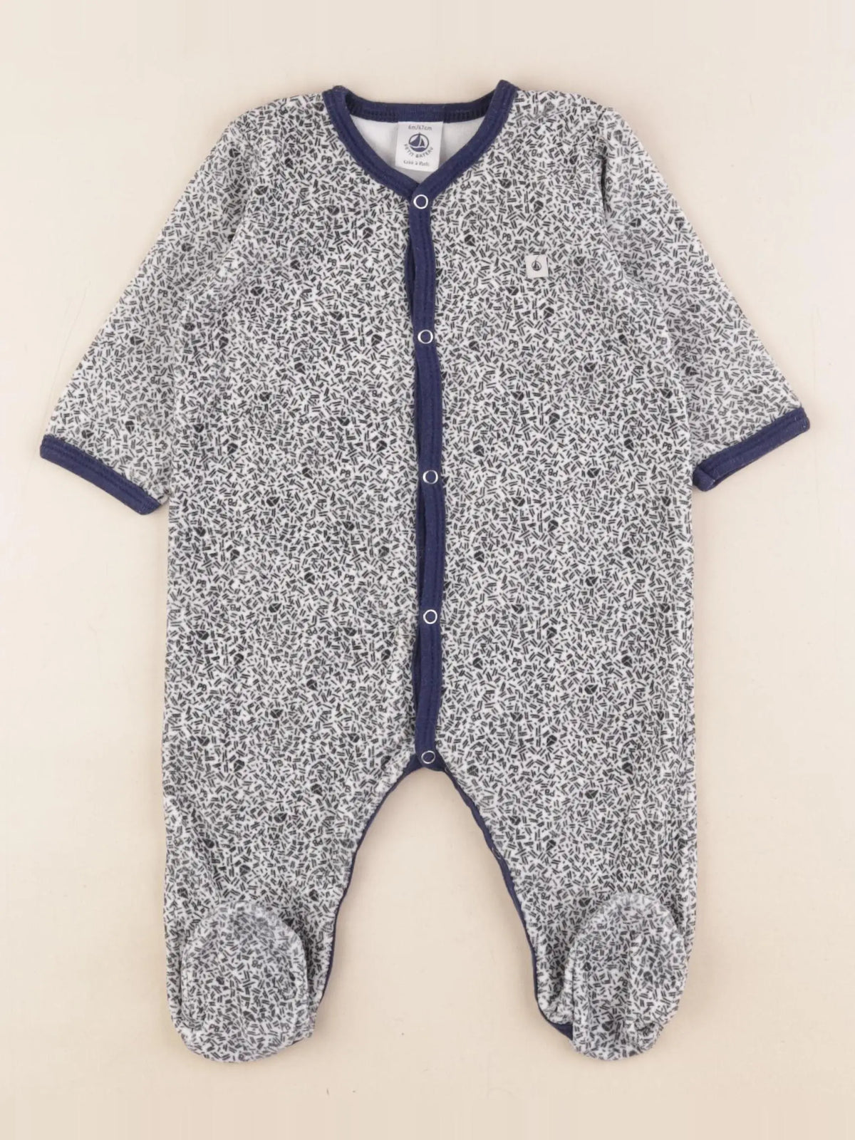 Petit Bateau - pyjama velours bleu, blanc - 6 mois