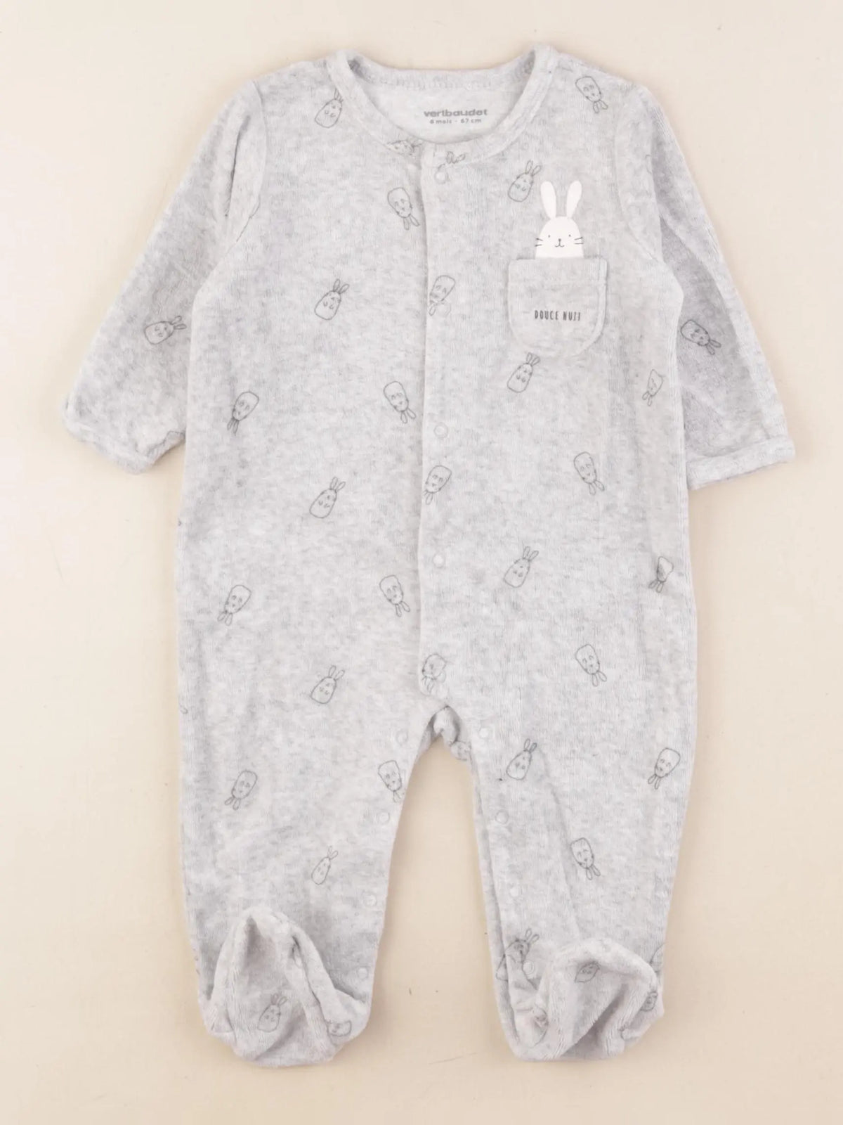 Vertbaudet - pyjama velours gris - 6 mois