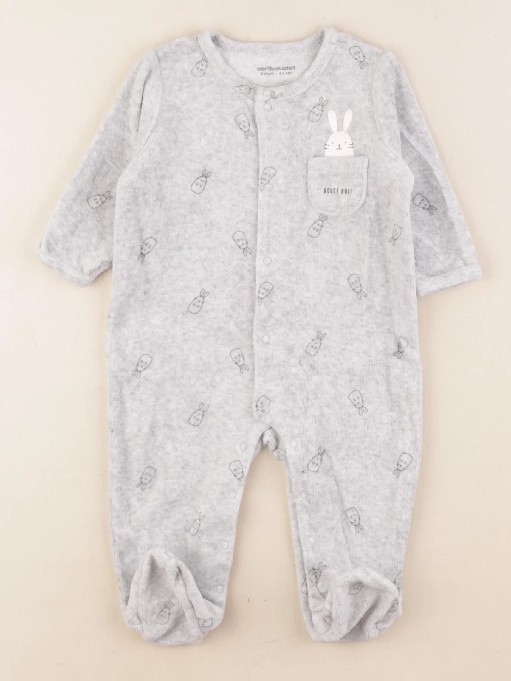 Vertbaudet - pyjama velours gris - 6 mois