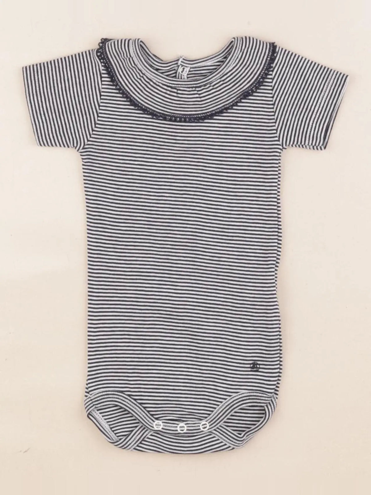 Petit Bateau - body à col blanc, bleu - 3 mois