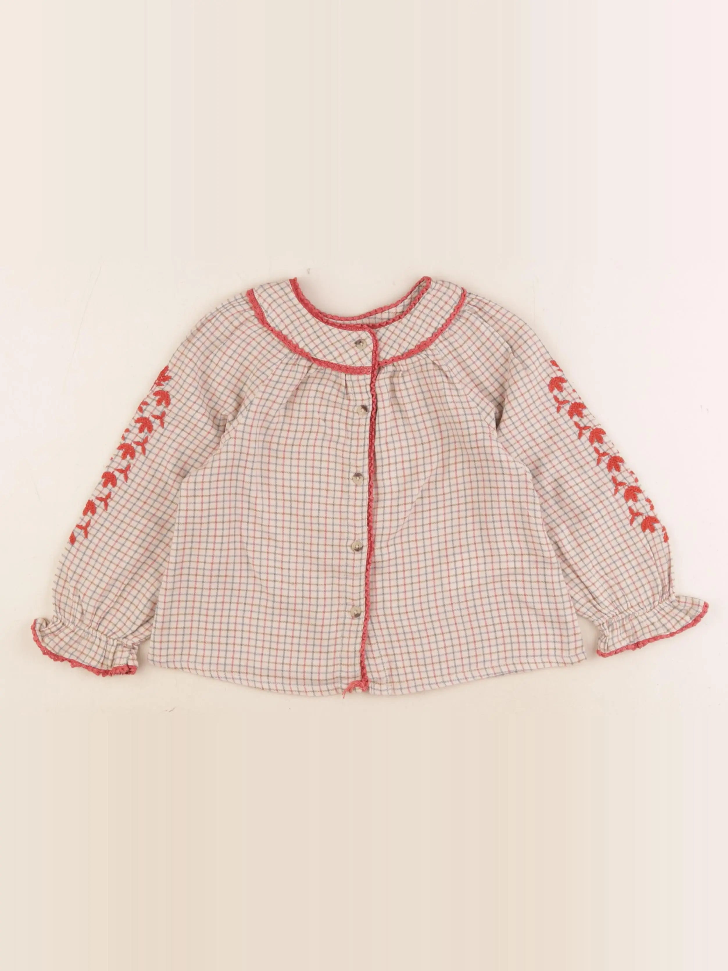 Cyrillus - blouse beige, rouge - 3 ans