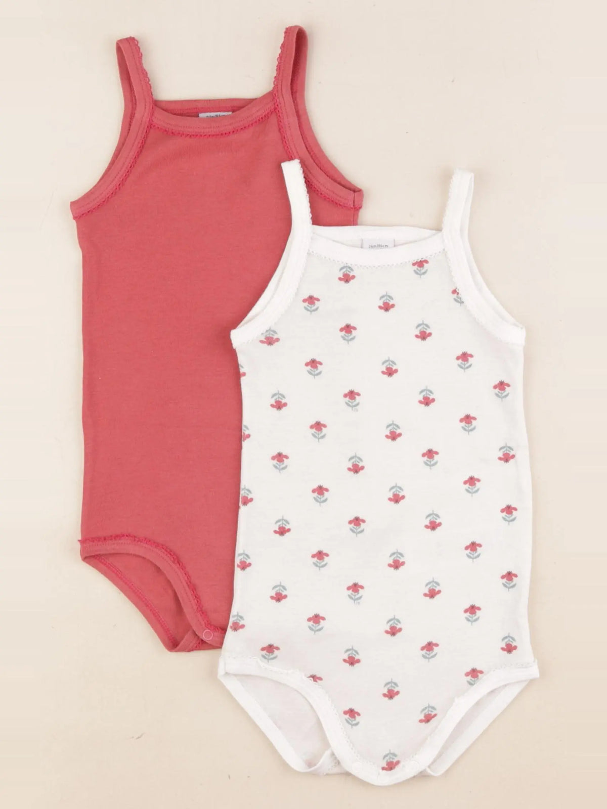 Petit Bateau - lot de 2 bodies en coton beige, rouge - 24 mois