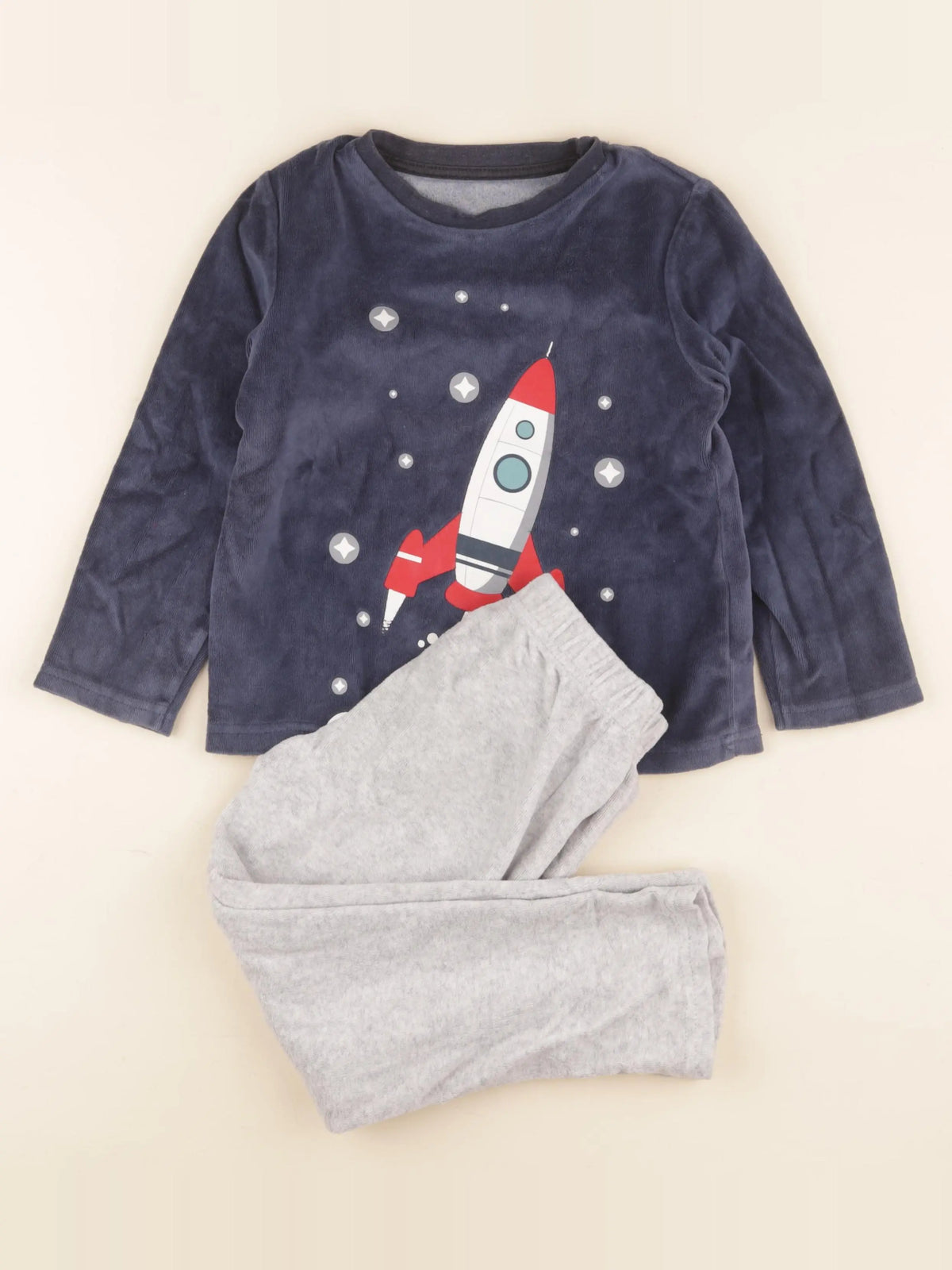Vertbaudet - pyjama velours bleu, gris - 6 ans