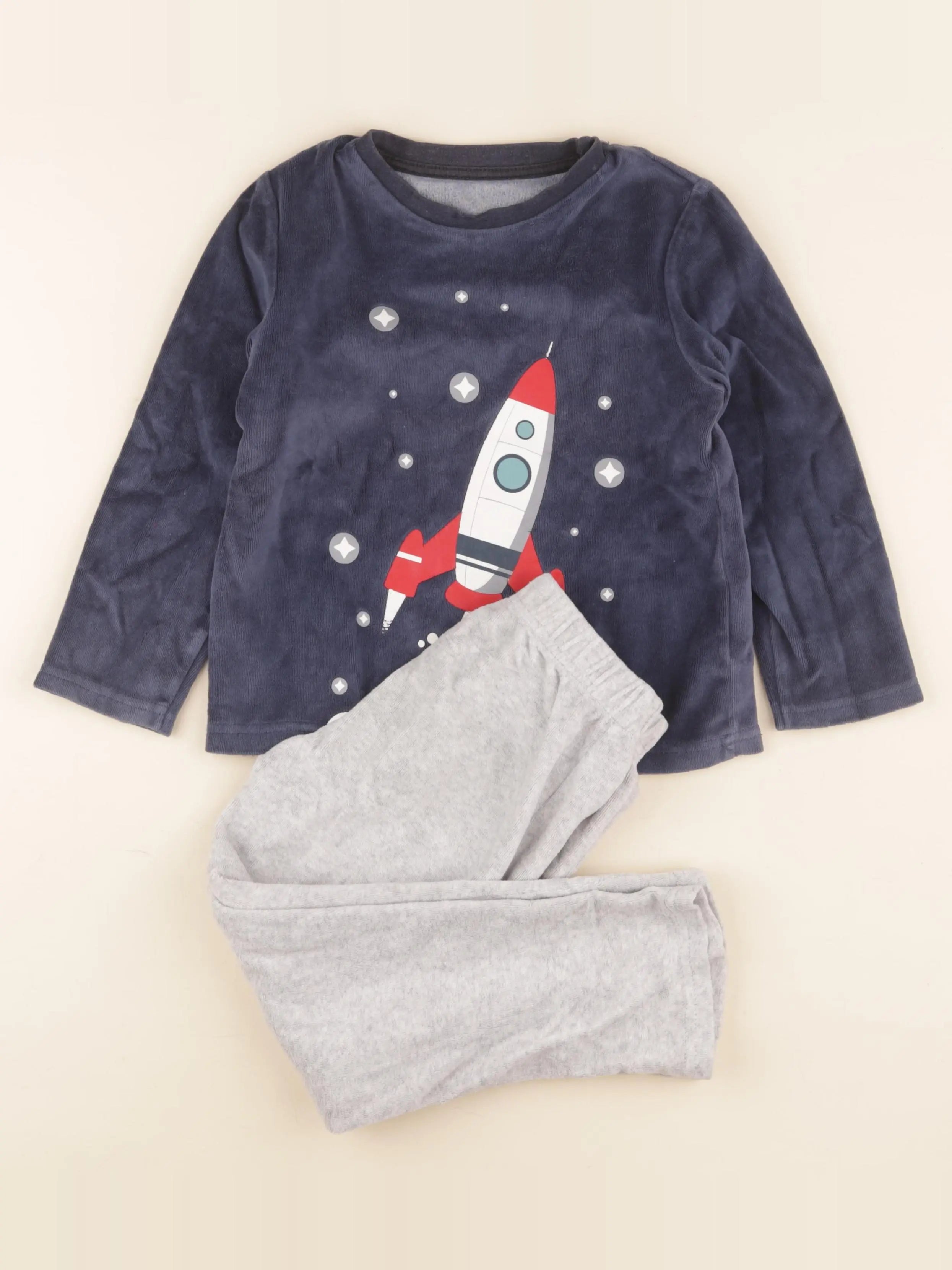 Vertbaudet - pyjama velours bleu, gris - 6 ans